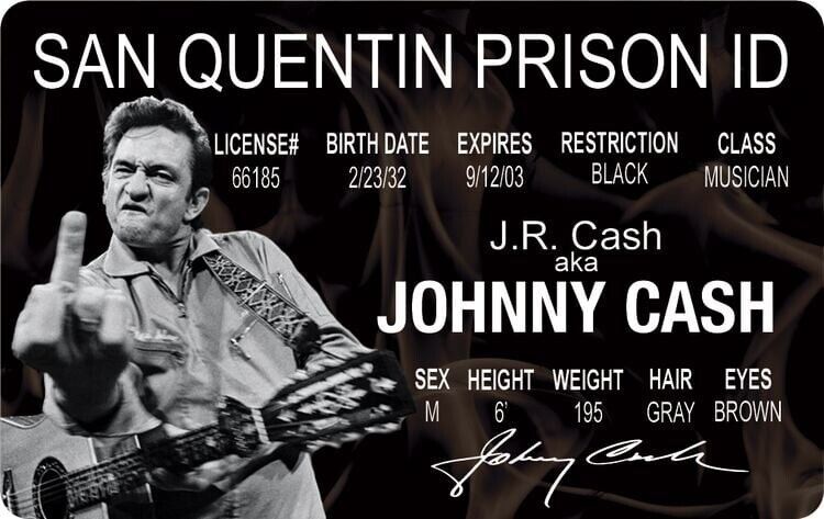 JOHNNY CASH SAN QUENTIN PRISON NOVETLY TRADING CARD ID