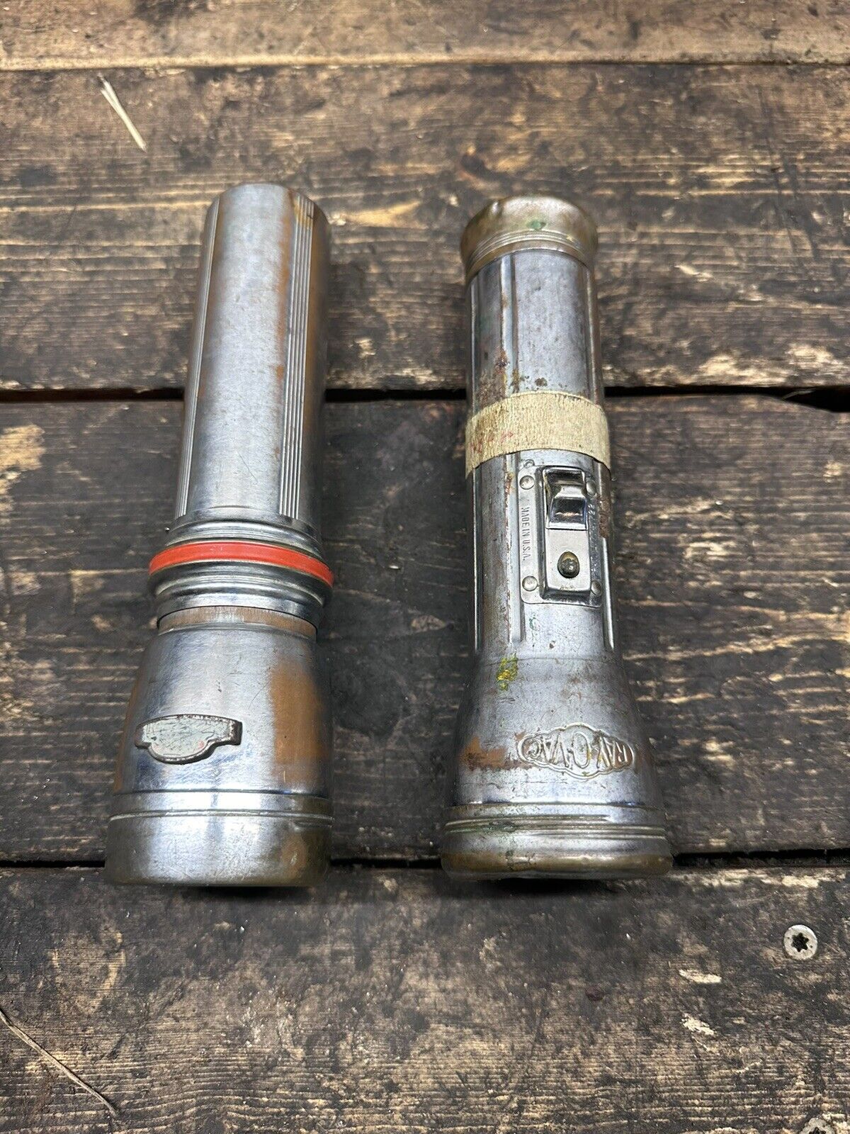 2 Vintage Ray O Vac flashlights Antique (Untested)