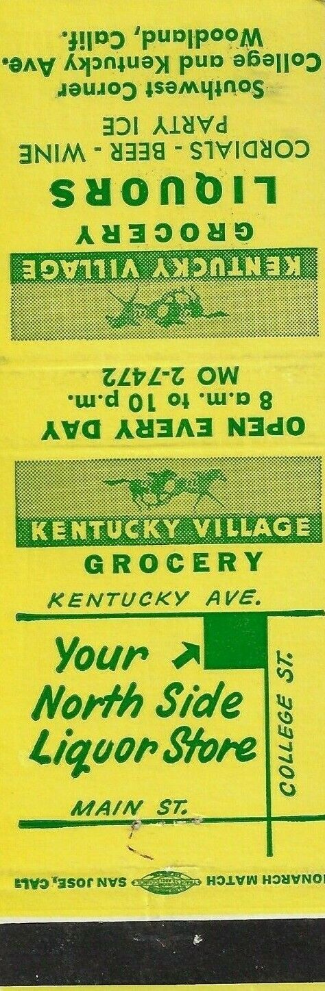 Matchbook Cover FS Kentucky Village Grocery Liquors Woodland Calf.