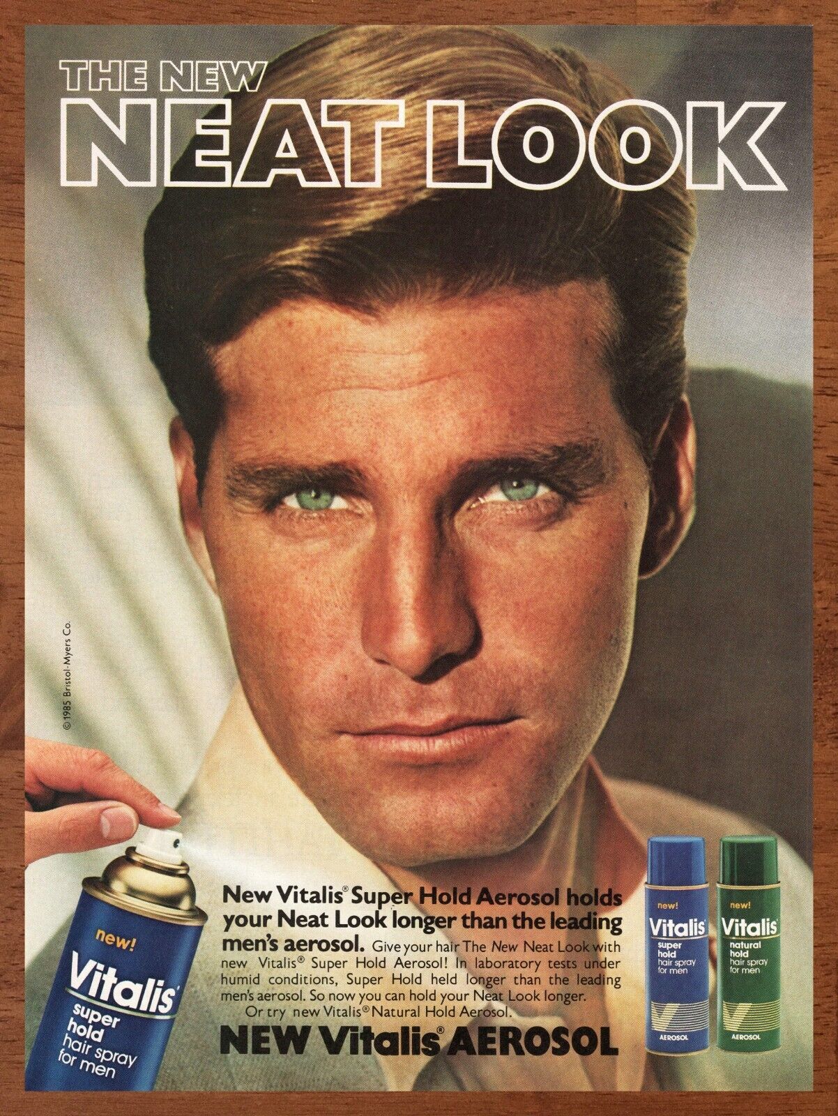 1985 Vitalis Hair Spray Vintage Print Ad/Poster Style Retro Pop Bar Art Décor 