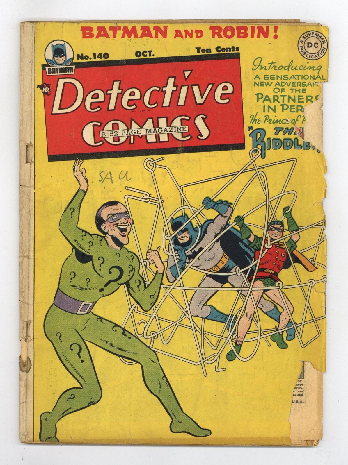 Detective Comics #140 GD- 1.8 1948 1st app. the Riddler