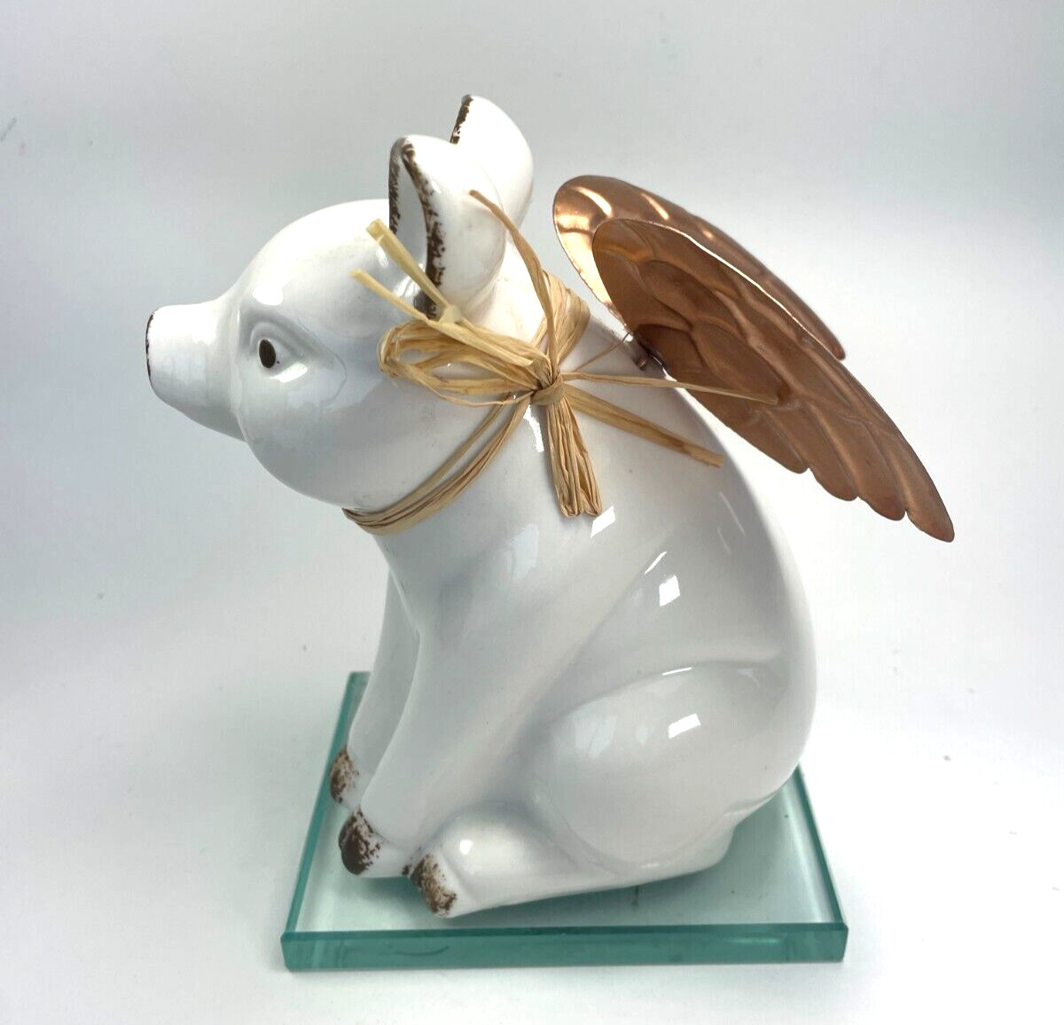 Flying Pig Angel Brass Wings Statue Figurine Glazed Home Art Decorative Rare C33