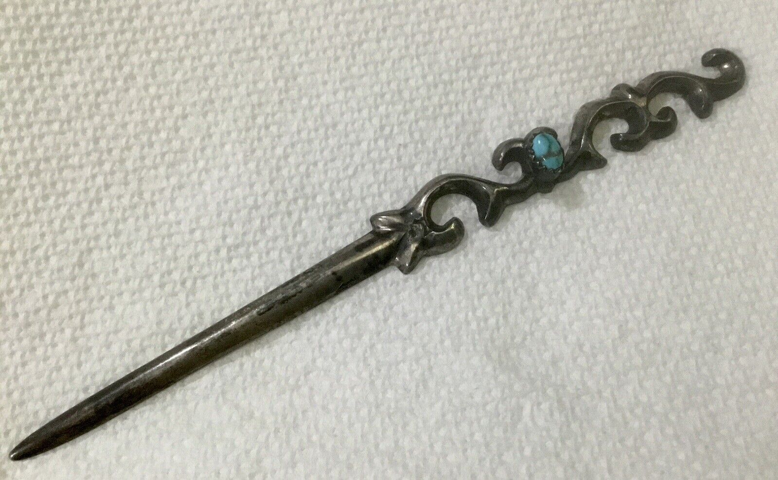 Old Pawn Sterling Silver Nellie Tso N. TSO Turquoise HAIR STICK or Letter Opener