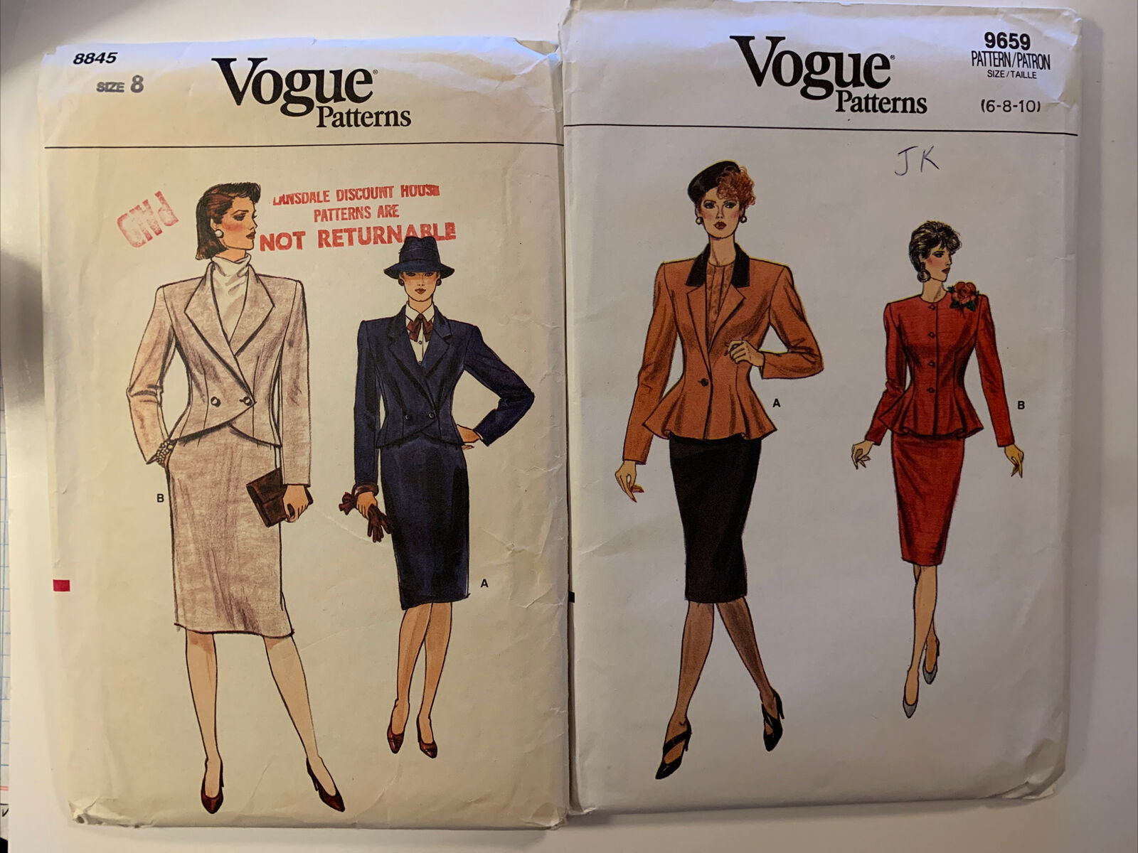 lot of 2 Vintage Vogue Suit Jacket Skirt Patterns 8845 - 9650 uncut 