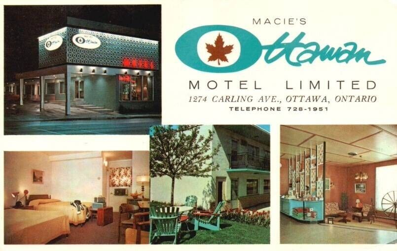 Vtg Postcard Macie\'s Ottawan Motel Limited Ottawa, Canada Posted 1958