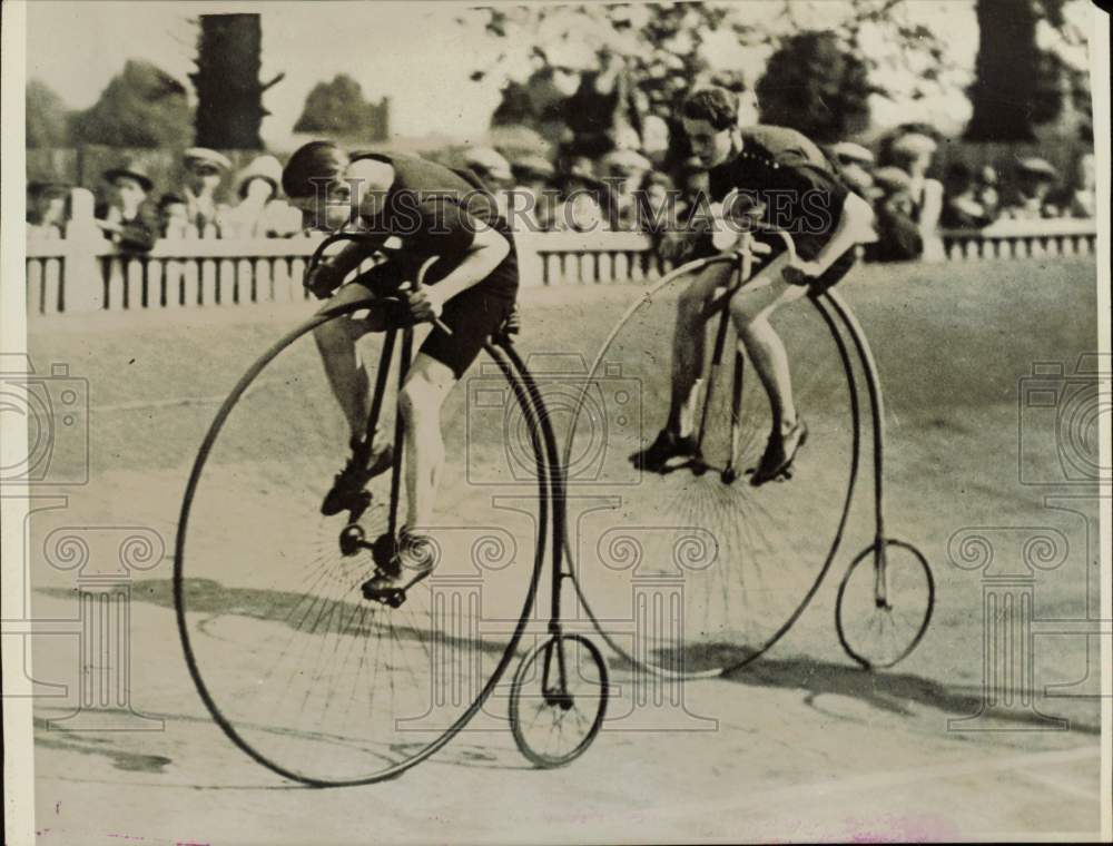 1923 Press Photo Penny Farthing race among English cyclists at Herne Hill