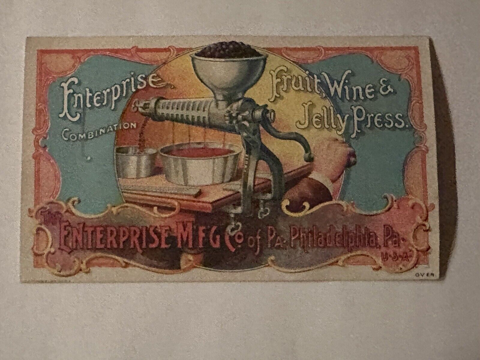 RARE Antique ENTERPRISE Fruit, Wine & Jelly Pres - 1890's - Victorian Trade Card