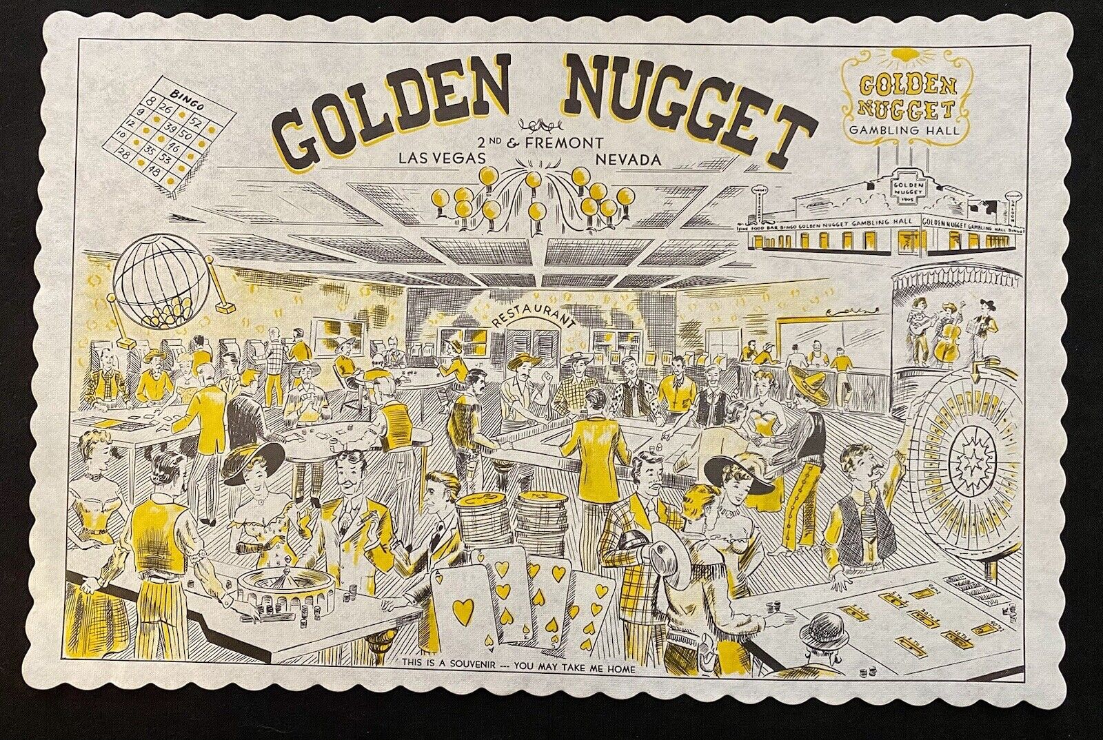 Golden Nugget Casino VTG Souvenir Paper Placemat  Las Vegas Souvenir ~1955 NOS