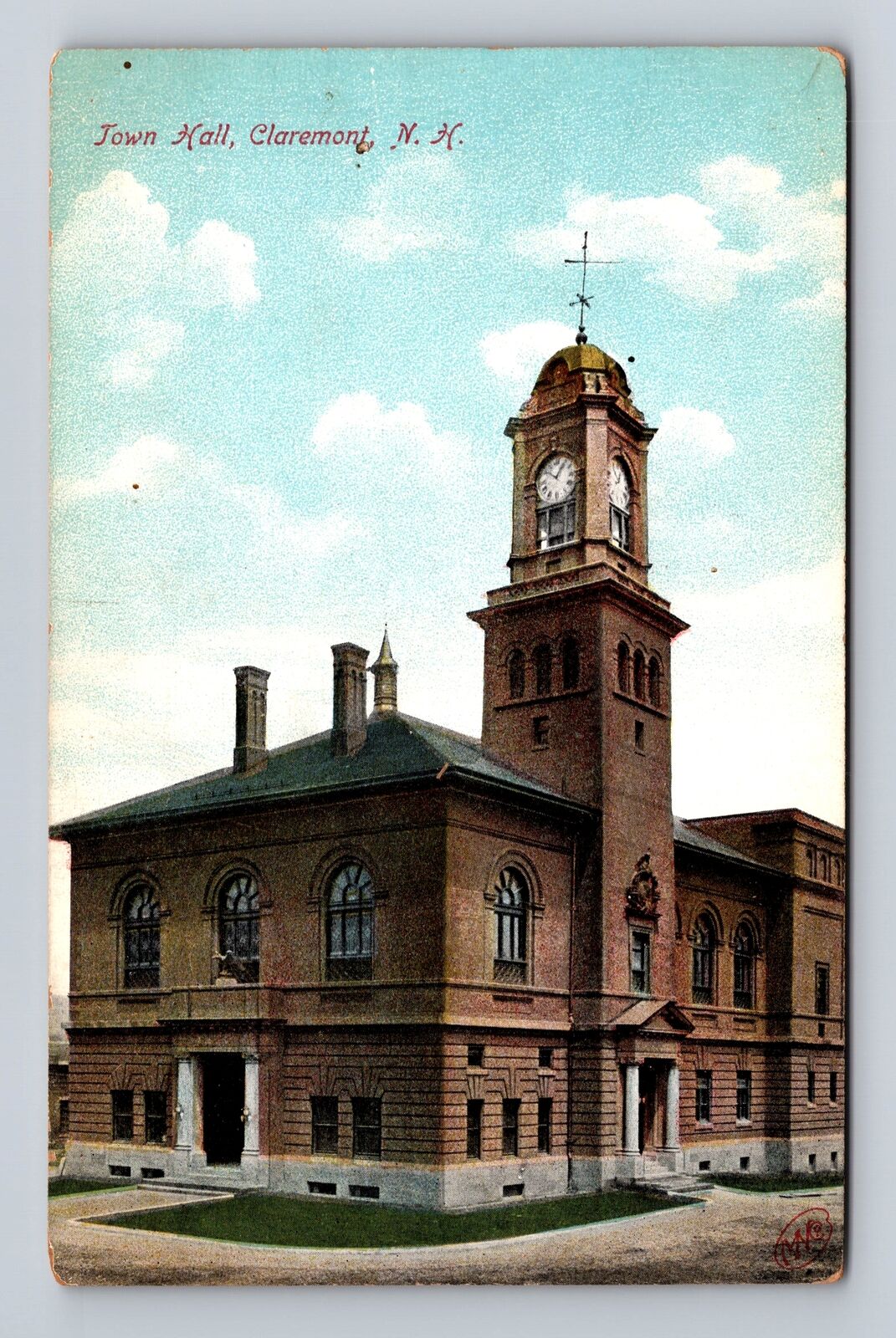 Claremont NH-New Hampshire, Town Hall, Antique, Vintage Souvenir Postcard