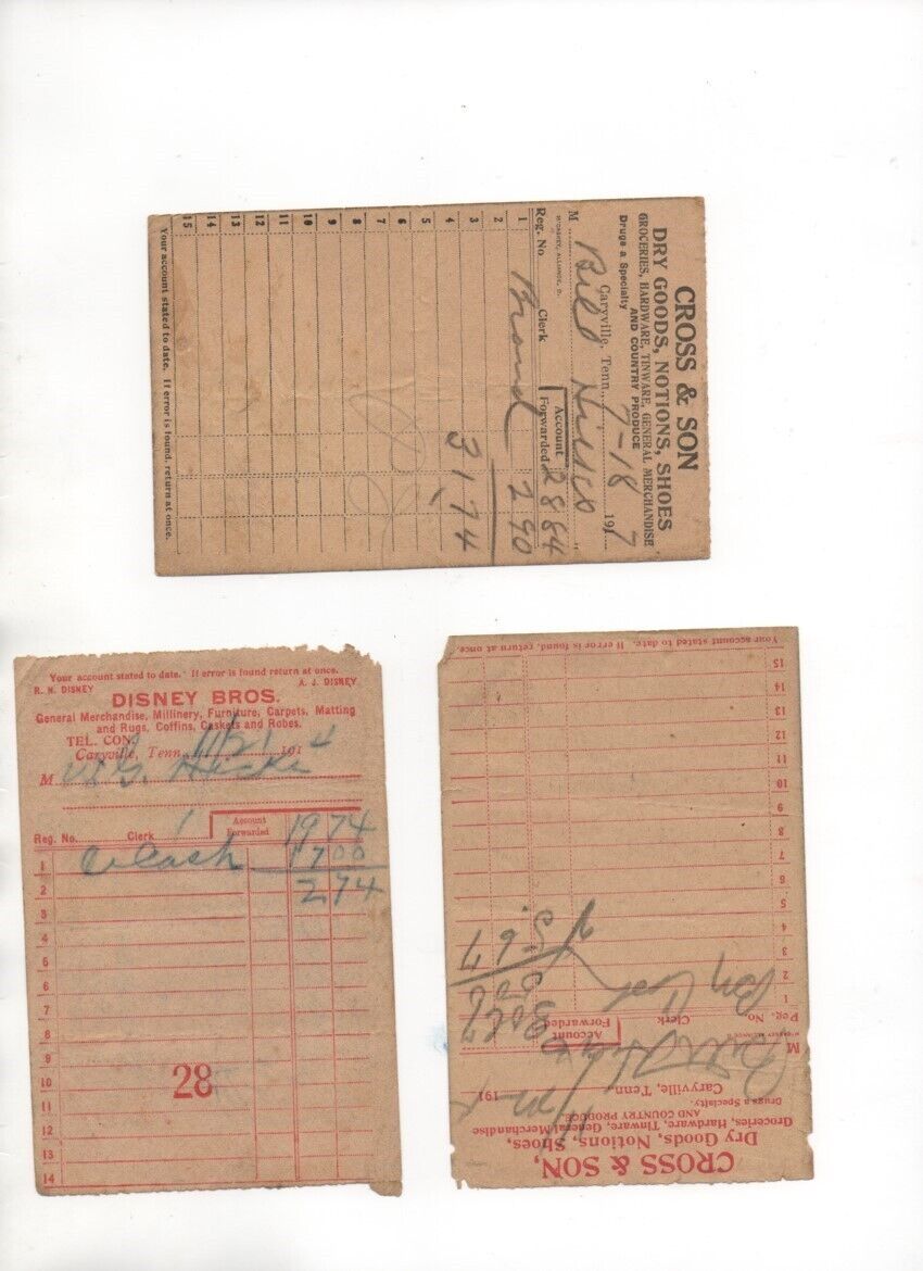 1914 - 17 VINTAGE RECEIPTS 110 YEARS OLD CARYVILLE TENNESSEE JACKSBORO RED ASH