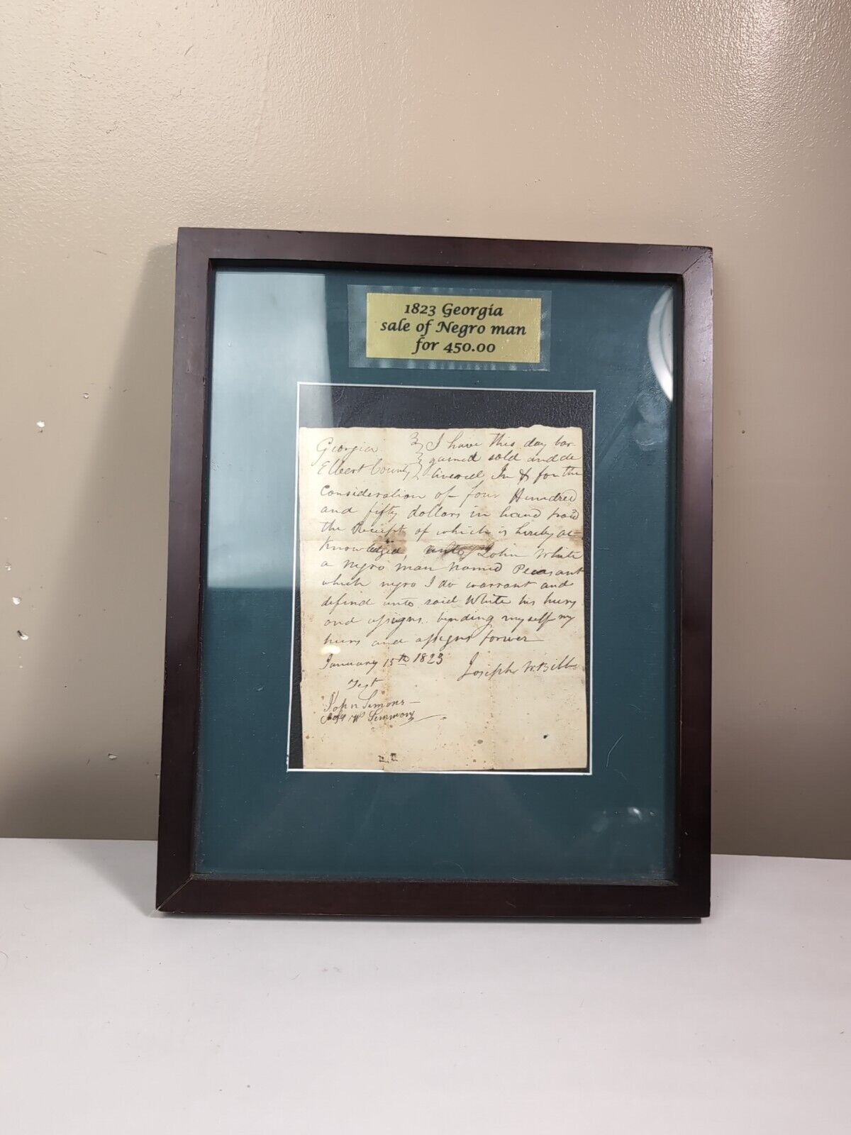 1823 Document Slave Bill Of Sale Georgia