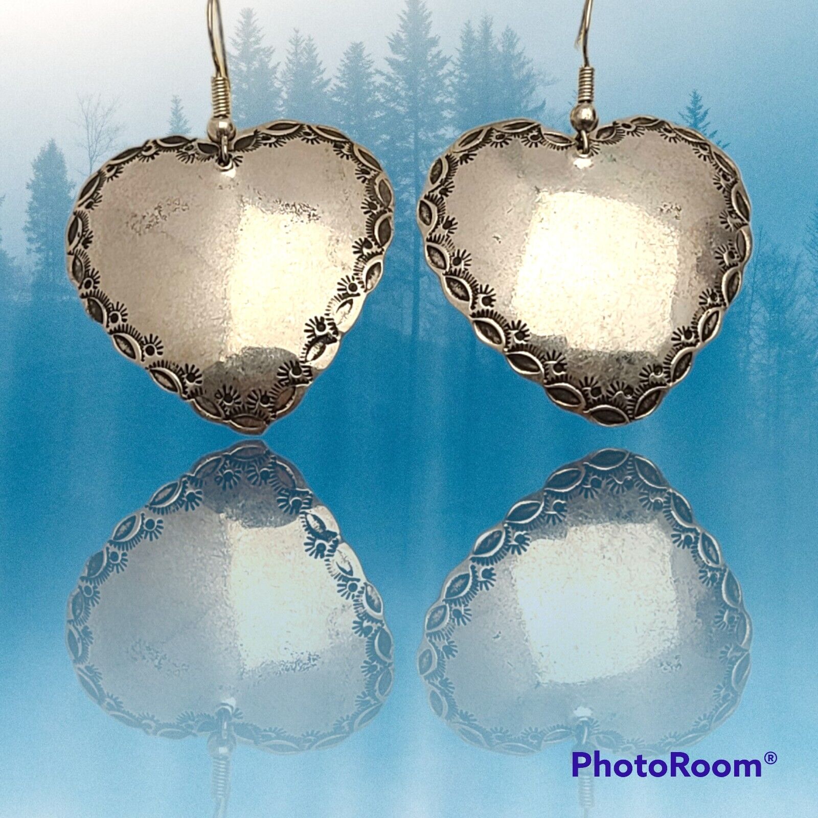 Amazing navajo Kathy LeeThomas Sterling Silver heart Design hook Earrings  