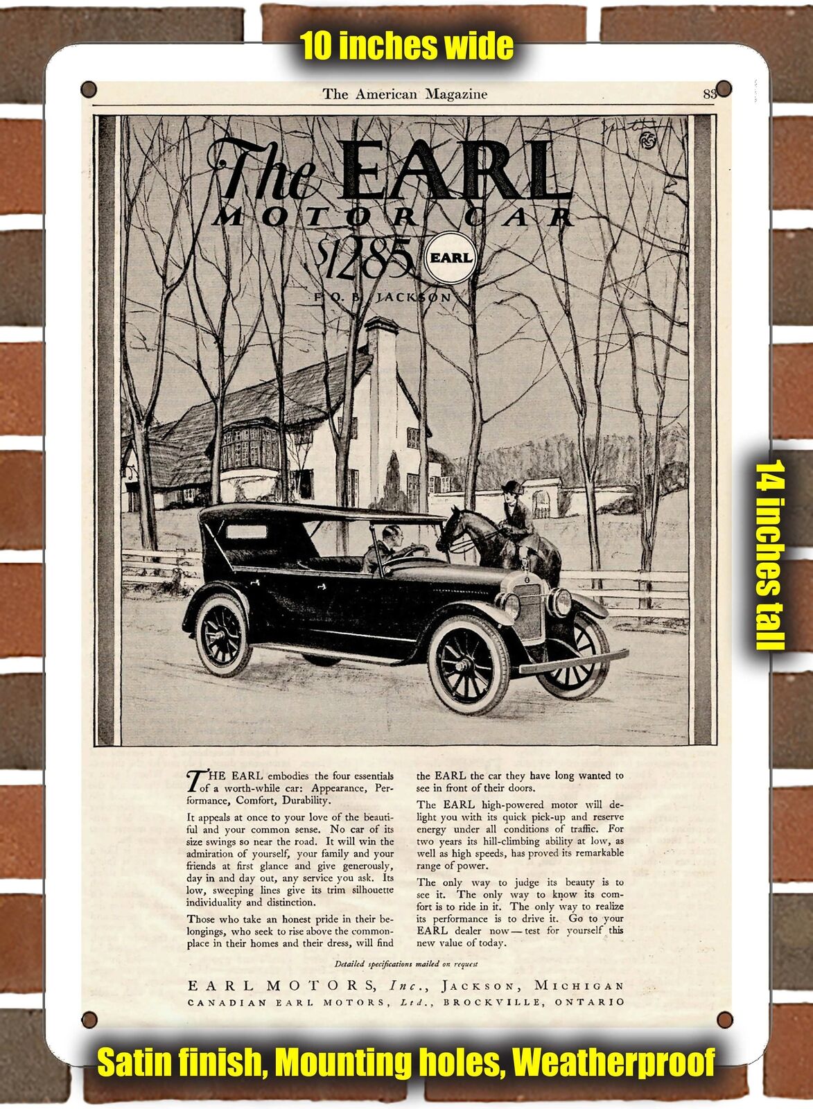 Metal Sign - 1922 Earl Model 40- 10x14 inches