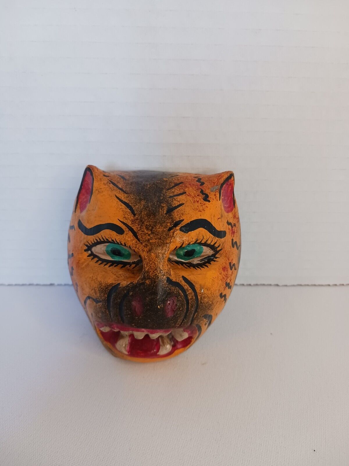 Mardi Gras Folk Art Carved Wood Jaguar Leopard Cat Devil Lion Face Mask