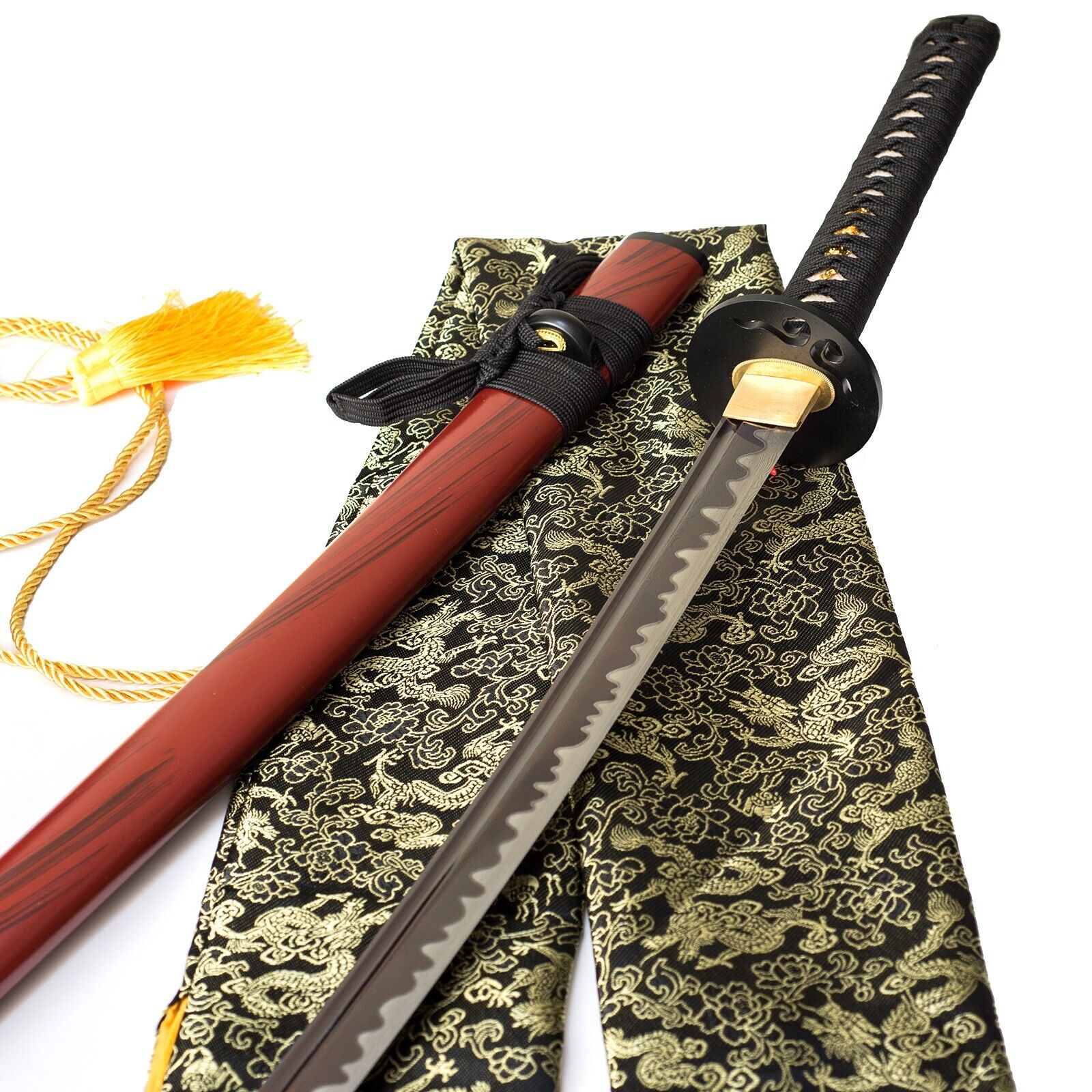 Full Tang Handgemachtes japanisches Samurai Schwert roter Damast  Scharf  Katana