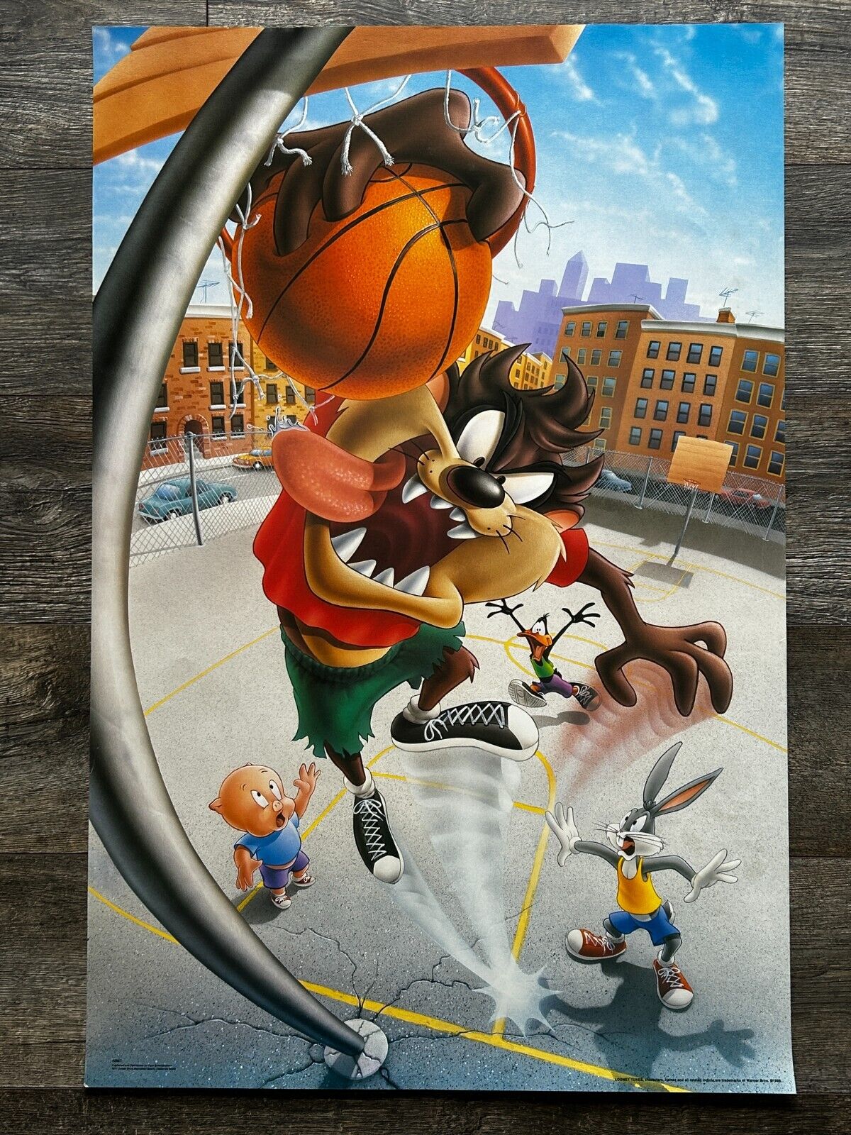 Looney Tunes TAZ Slam Dunk Basketball Vintage Poster Mancave Boy's Room Gym