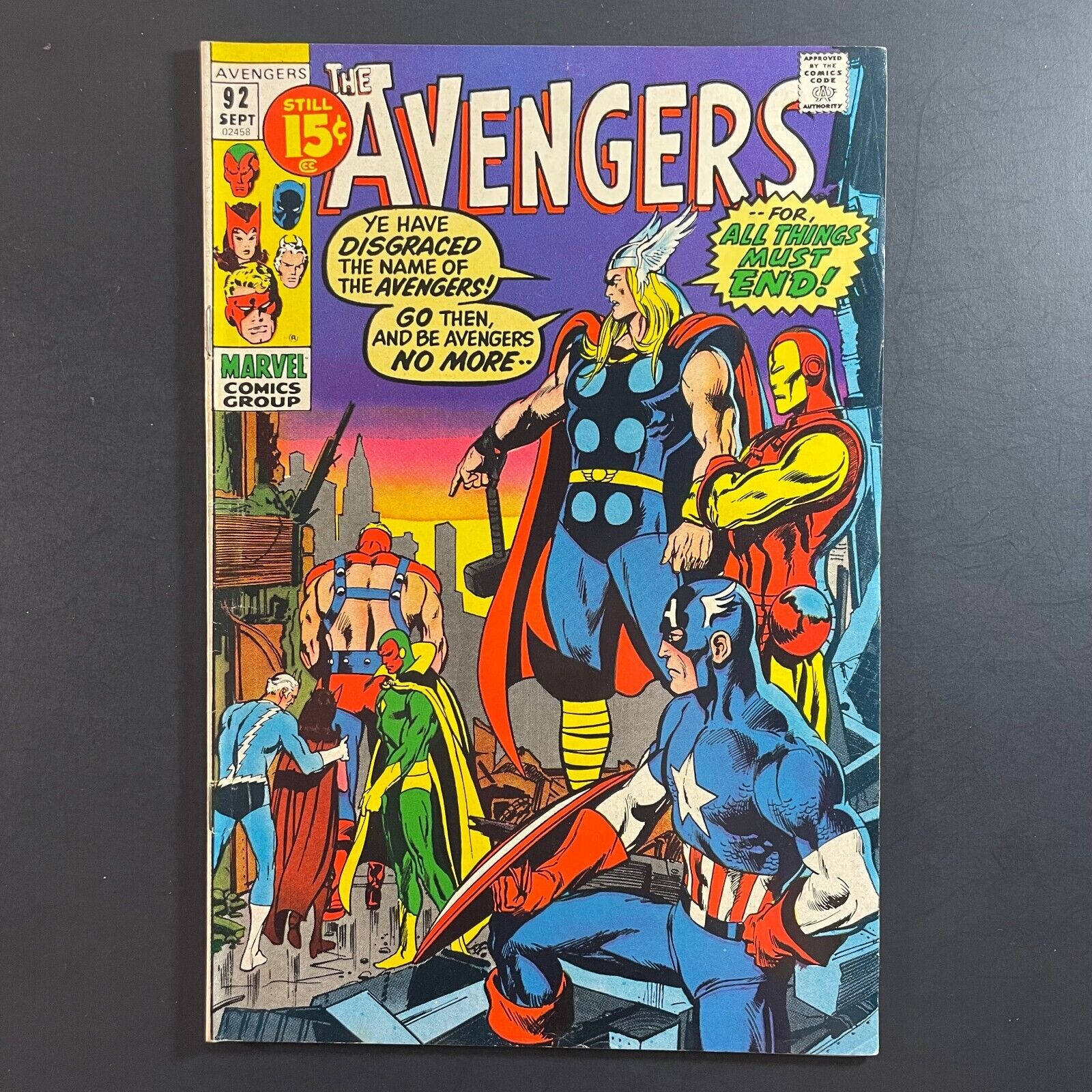 Avengers 92 Bronze Age Marvel 1971 Kree-Skrull Thor Iron Man Neal Adams comic