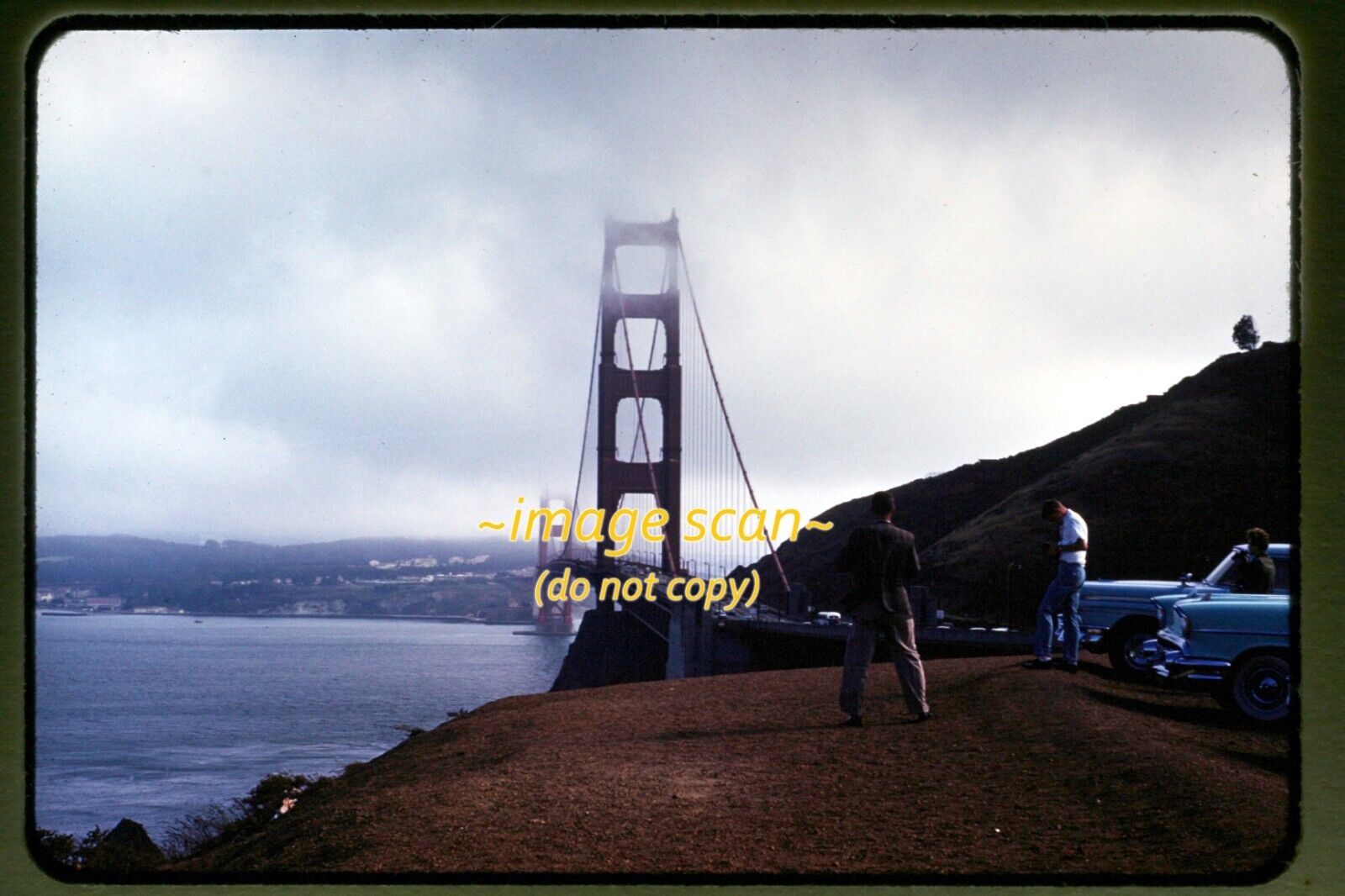 San Francisco, Golden Gate Bridge, 1957 Chevy Car in 1960, Kodachrome Slide k12a