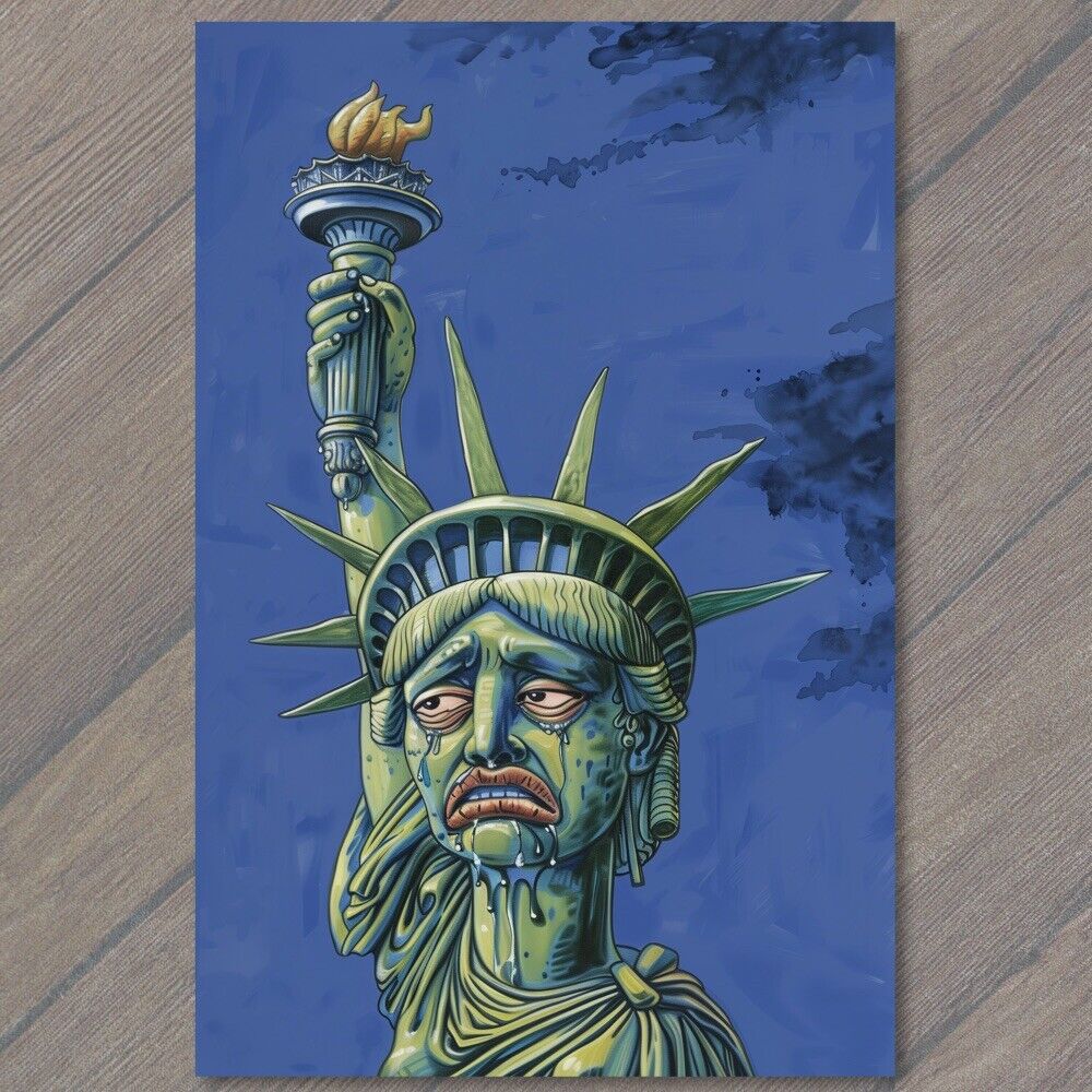 Postcard Sorrowful Statue of Liberty Weeps New York City USA State Sad Crying