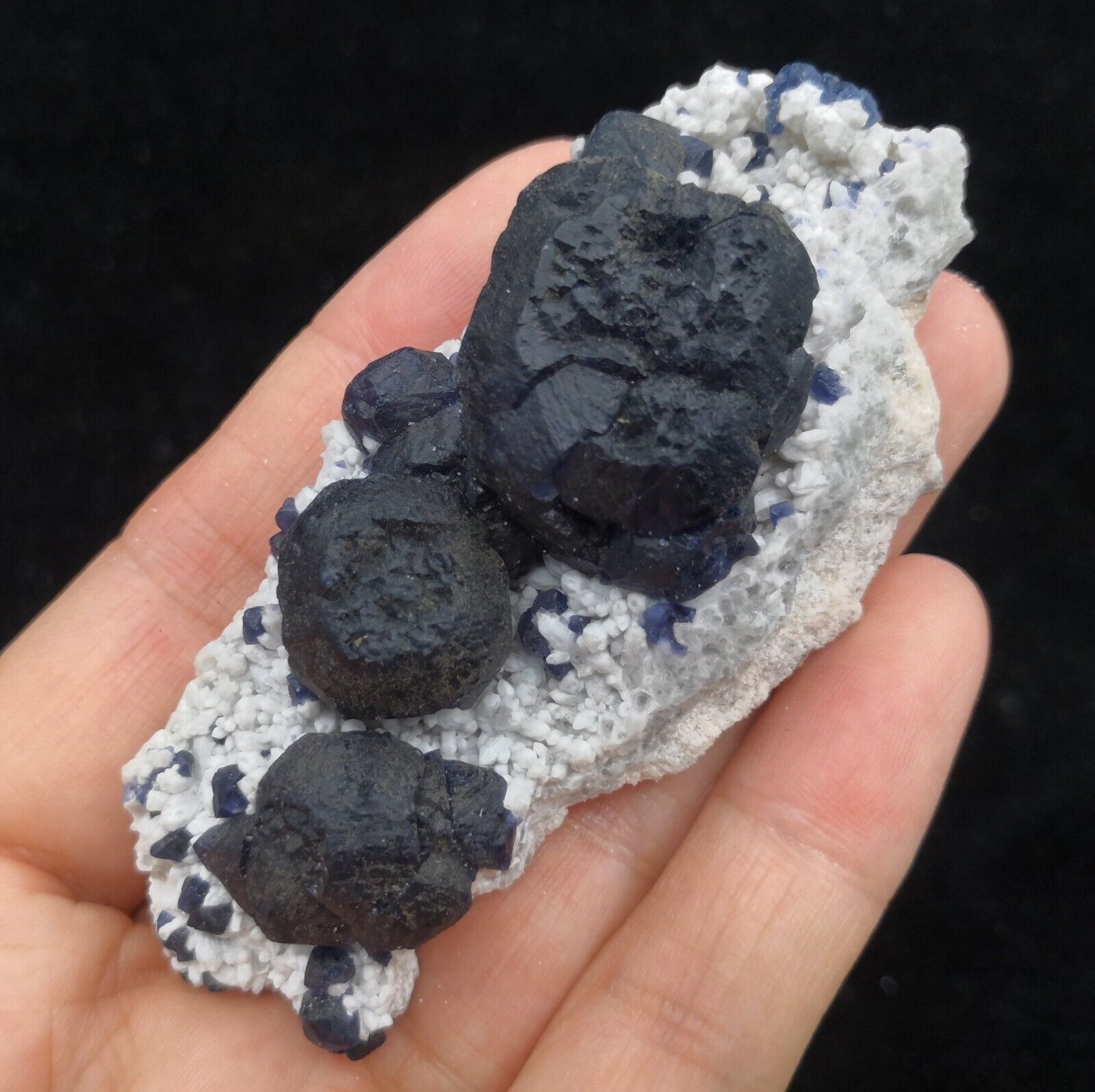 79mm Dark Blue Fluorite on Quartz, Natural Mineral Specimen from Inner Mongolia