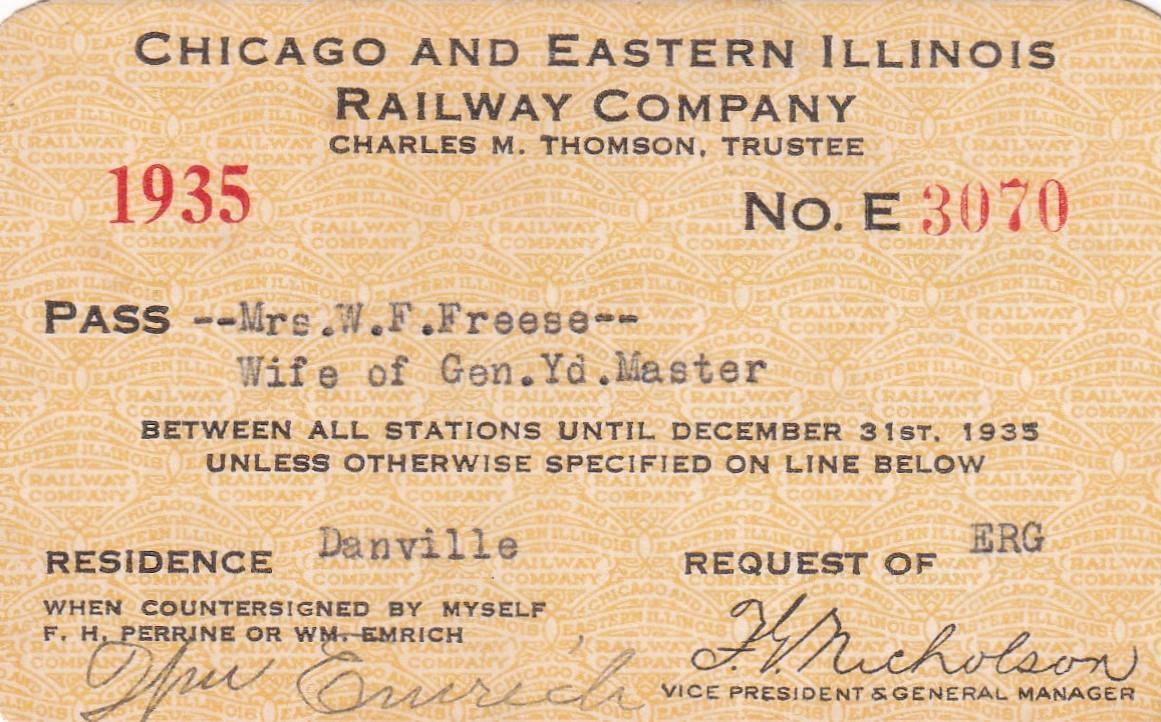 1935 C&EI Chicago & Eastern Illinois Railroad employee pass