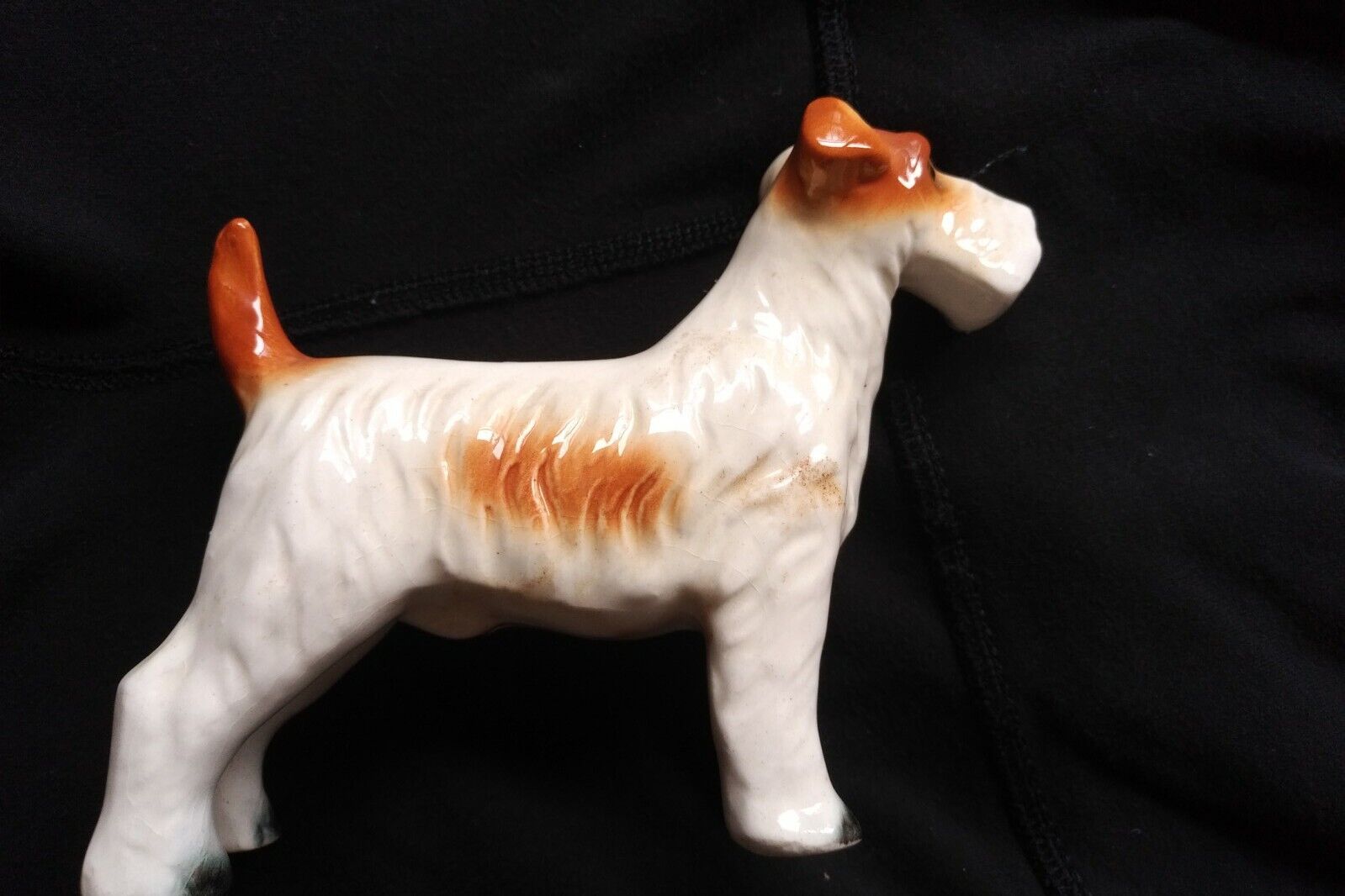Vintage WELLS Made Japan Porcelain Wire Hair Fox Terrier Dog Figurine Airedale