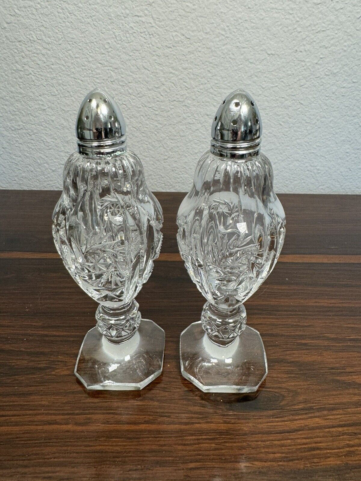 Vintage Crystal Pedestal Salt and Pepper Shakers