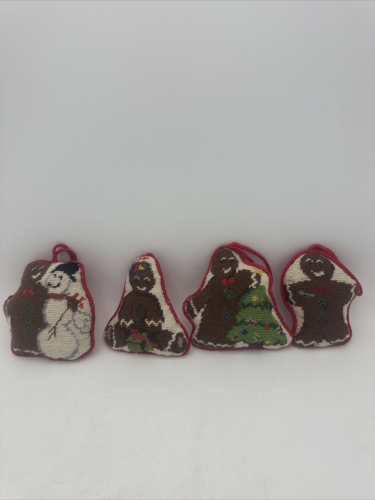 4 Vintage Needlepoint Christmas Ornament, Gingerbread, Petit Point Needle 4\