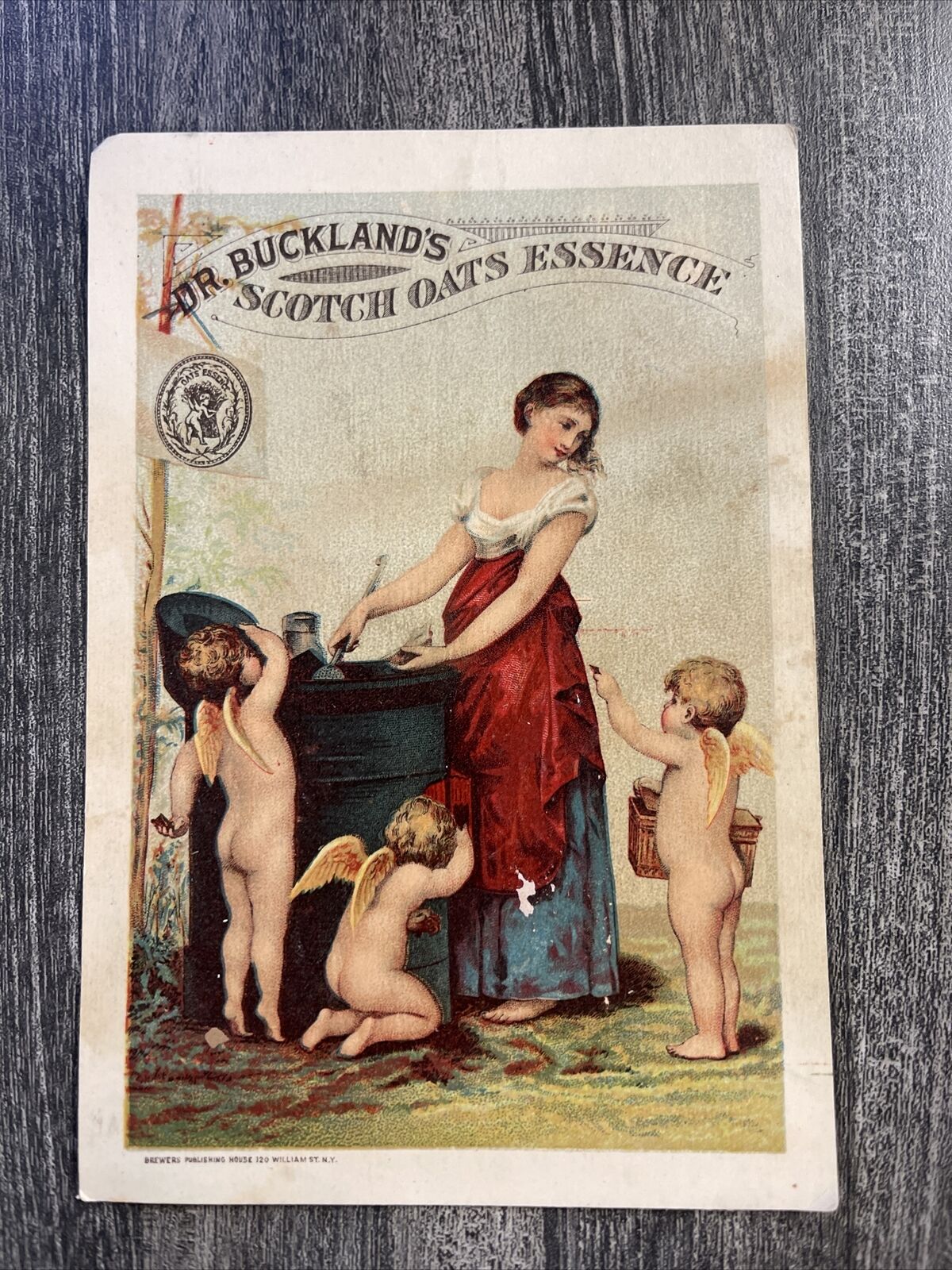Dr. Buckland\'s Scotch Oats Essence Victorian Trade Card Winged Infants / Cherubs