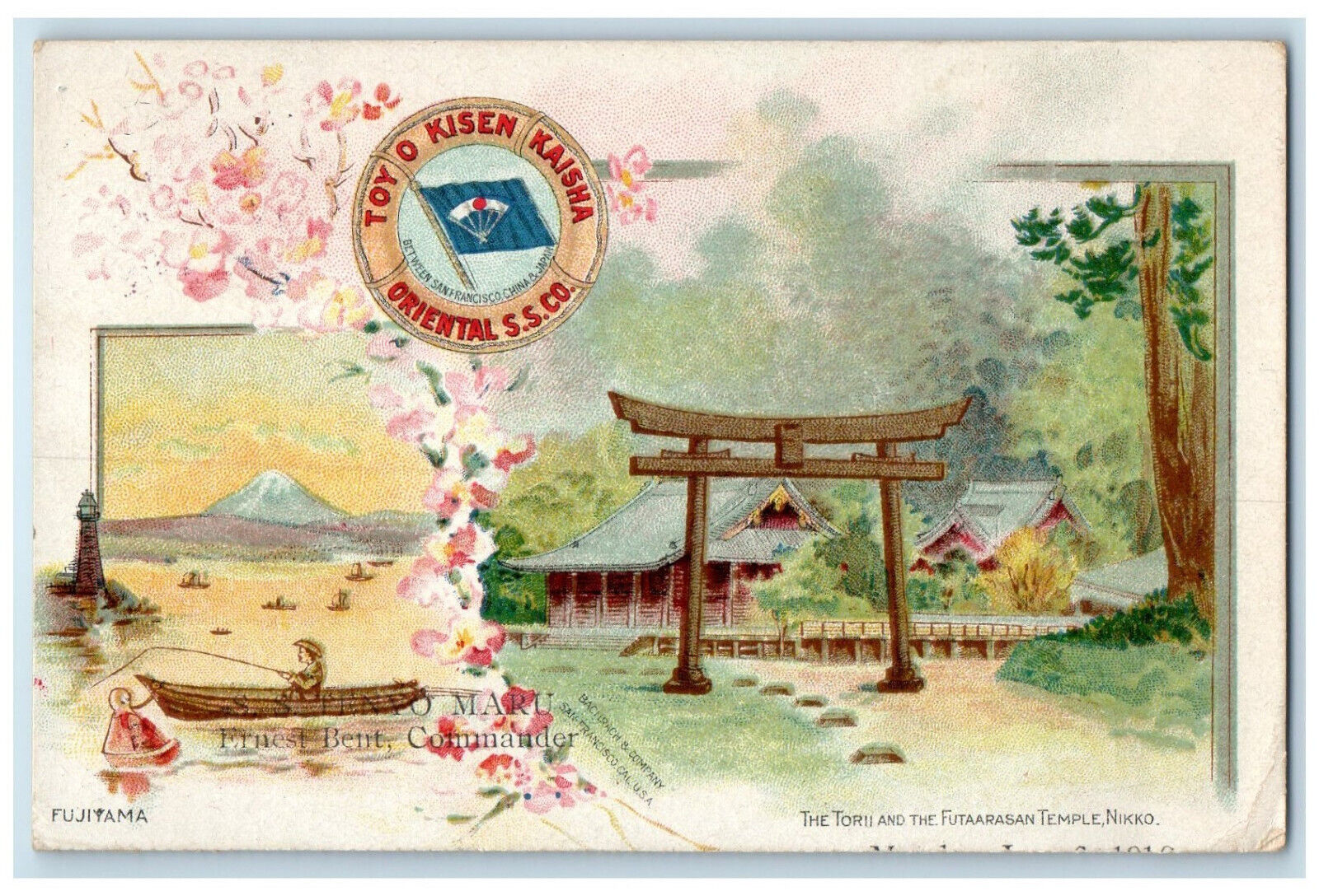 c1910 S.S. Tenyo Maru Temple Toyo Kisen Kaisha SS Co. Japan Multiview Postcard