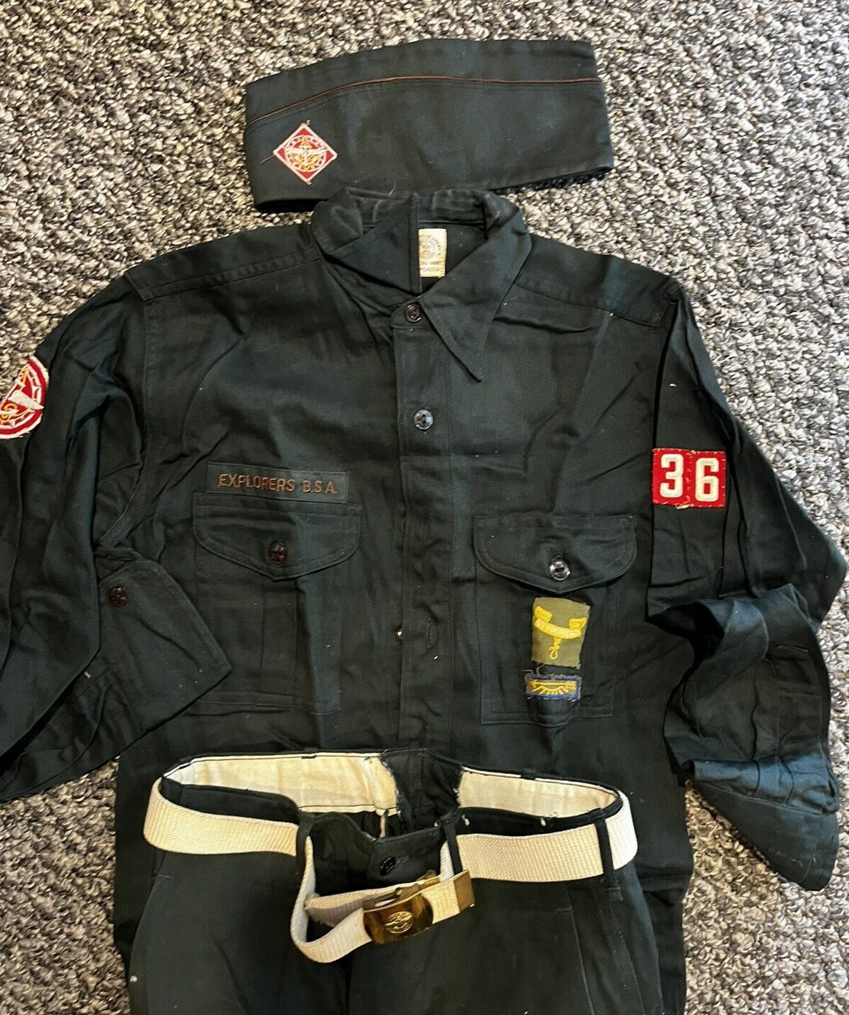 Explorer Scout Uniform 1940s 50\'s Shirt Pants Belt & Hat With Embroidered Patch