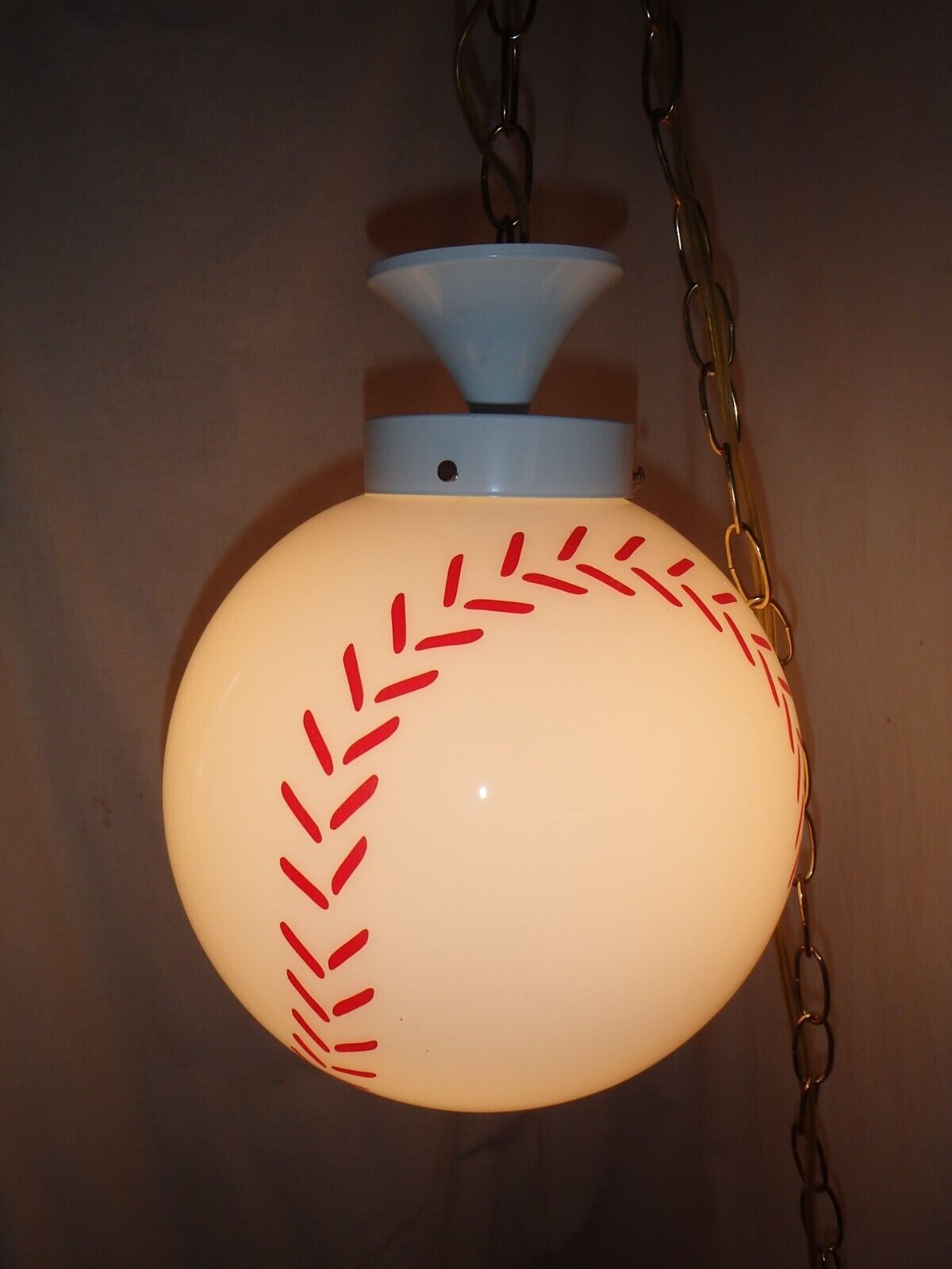Vtg MCM 1970s Large Baseball swag lamp Light fixture Globe