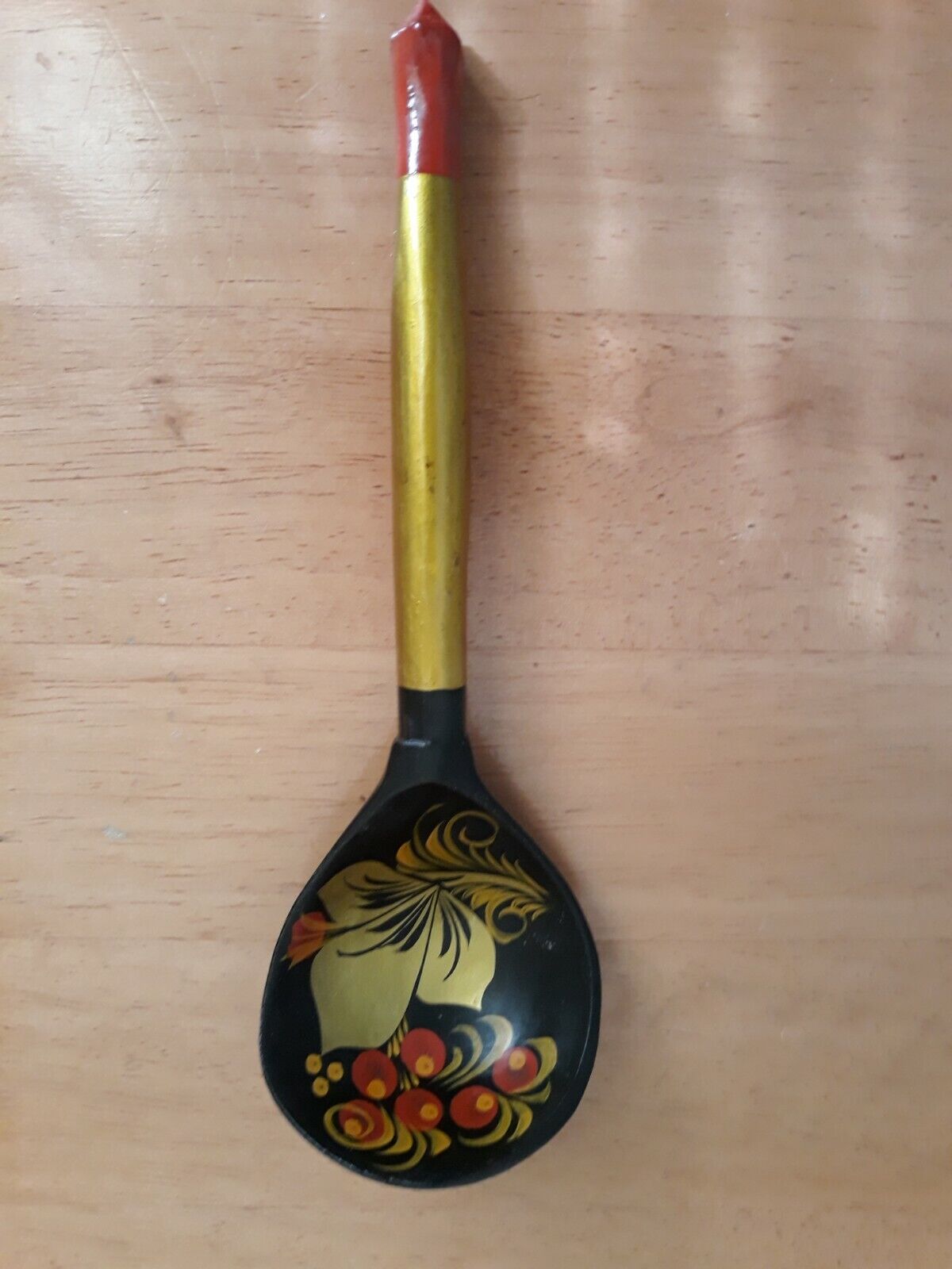 Russian Khokhloma Hand Painted Wooden Spoon Lacquer Vintage Soviet USSR