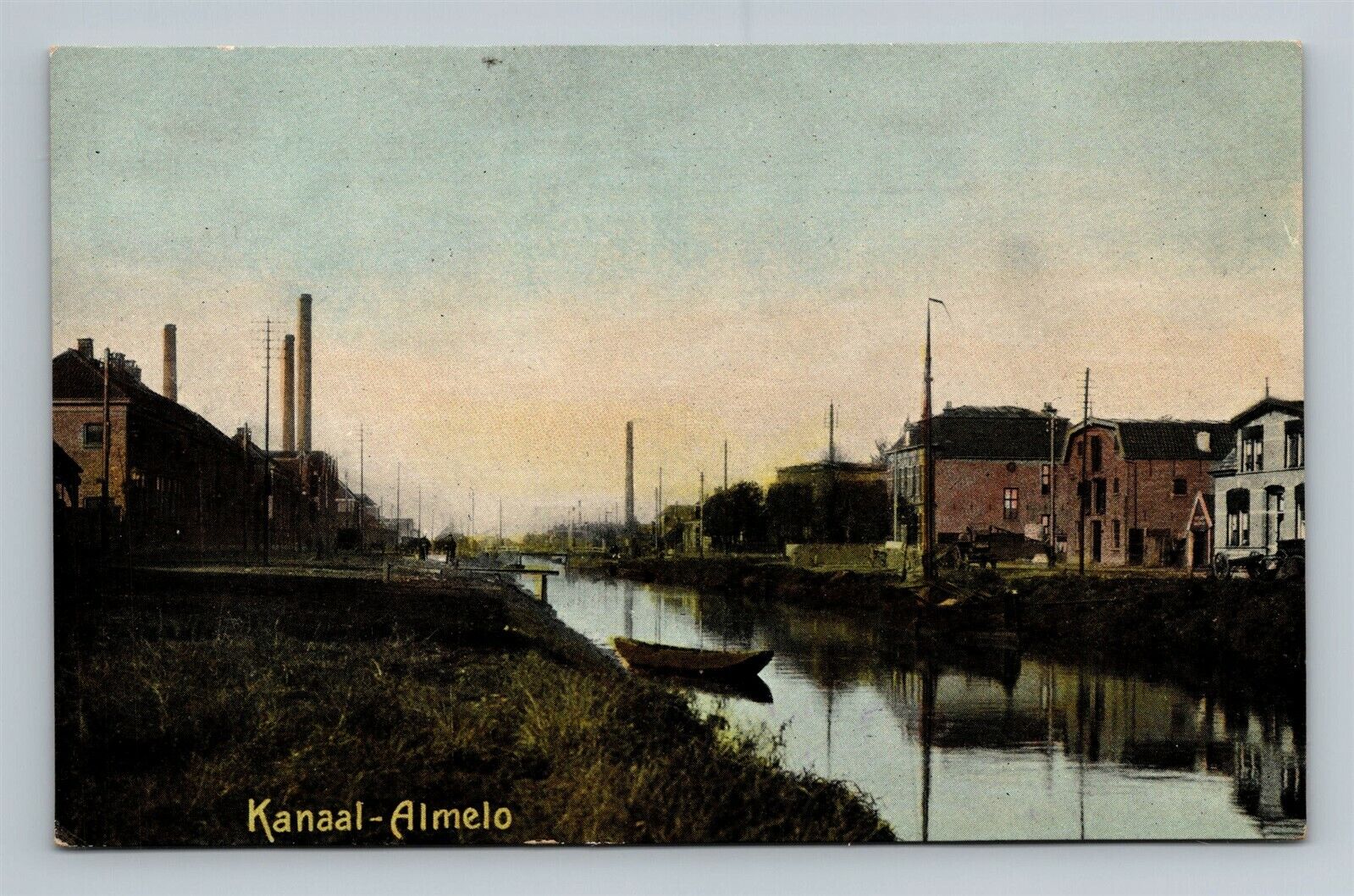 Almelo Kanaal Canal Scene c1900s 1910s Old Overijssel Netherlands Postcard FLAW