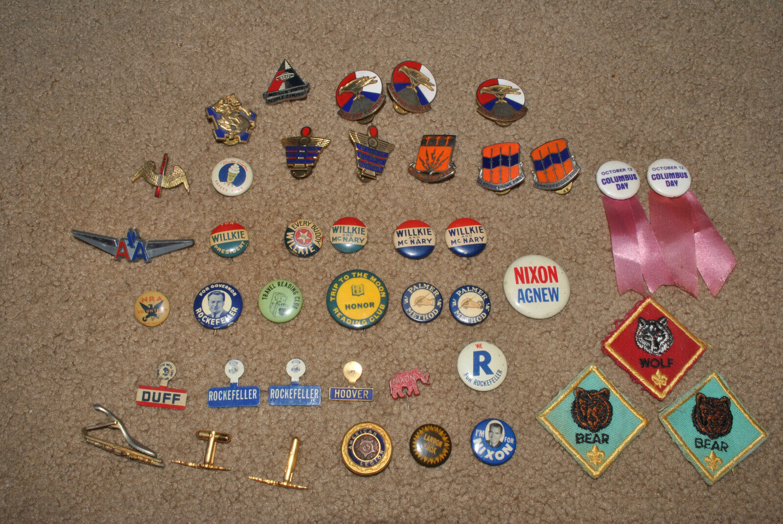 Lot of 43 Vintage Boy Scouts Patches, Politcal Campaign Pins, Ribbons, Cufflinks