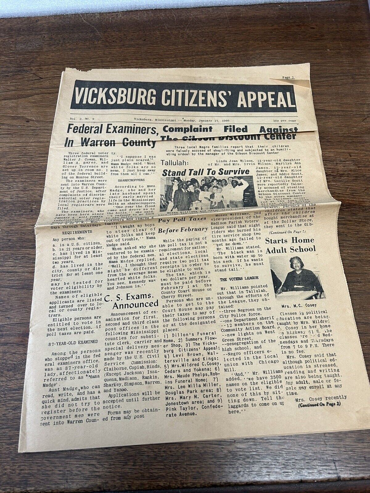 HISTORIC CIVIL RIGHTS PAPER 1966 VICKSBURG CITIZENS APPEAL VOTING DESEGREGATION