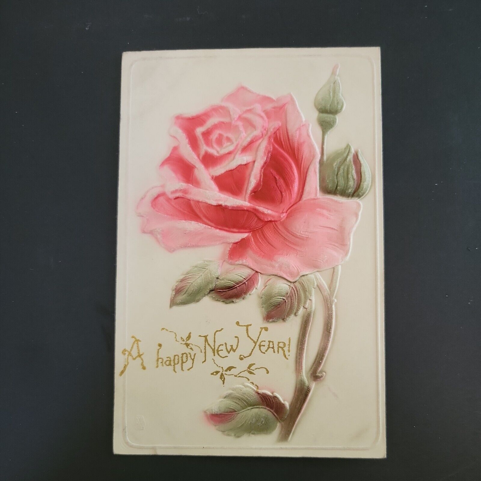 Vtg Embossed Postcard A Happy New Year  Rose Vintage Flower