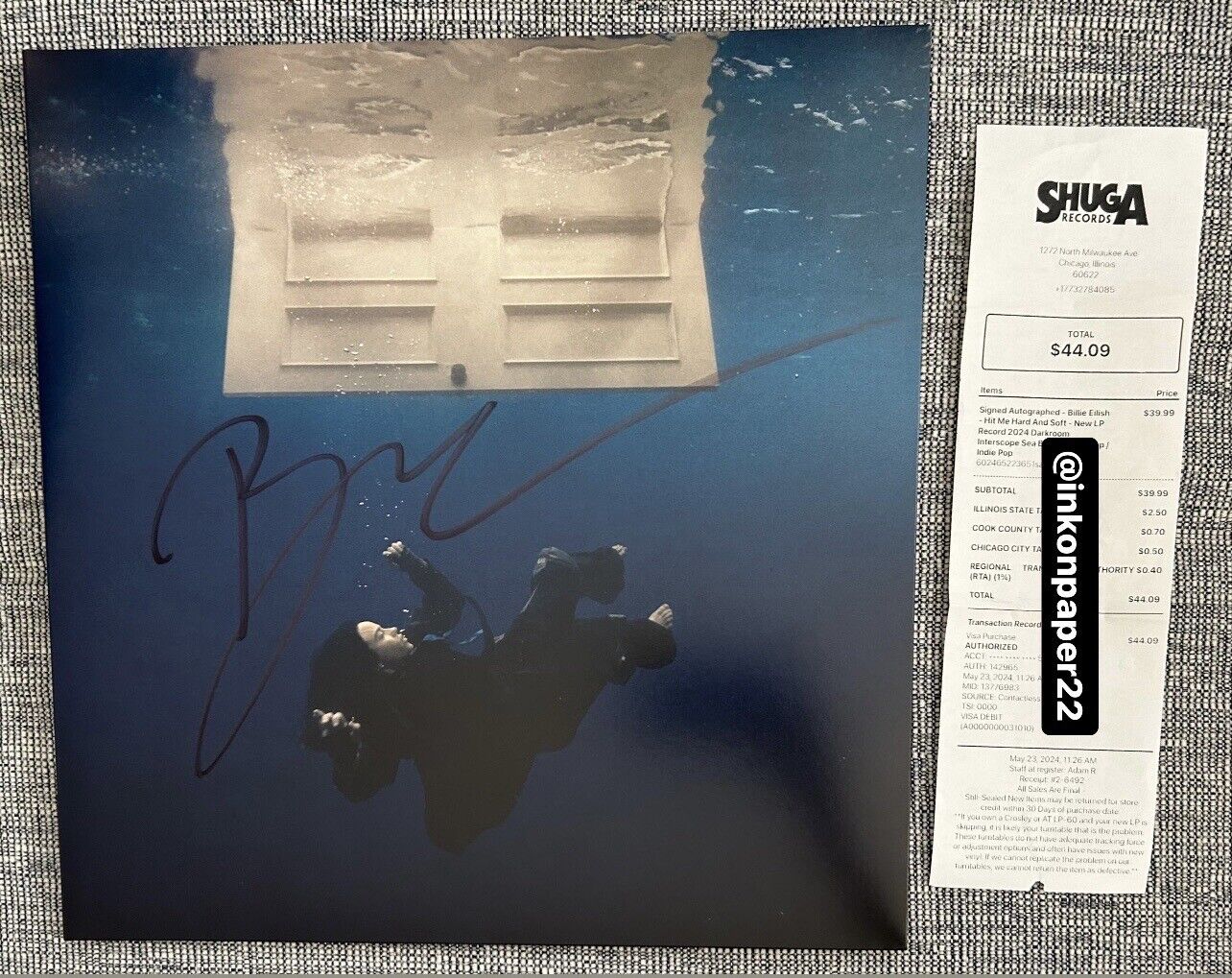 BILLIE EILISH SIGNED HIT ME HARD AND SOFT VINYL (SIGNED ON ACTUAL VINYL COVER)