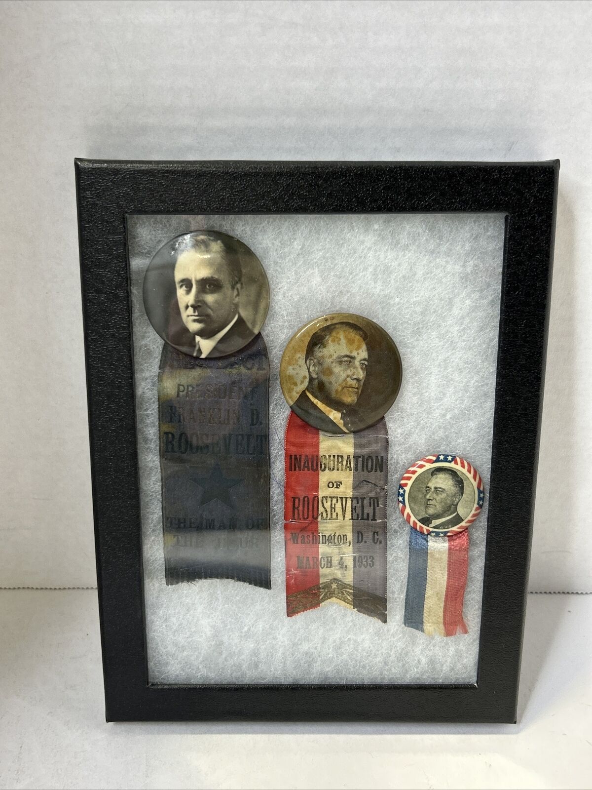 1933 Franklin D Roosevelt Inauguration Election Medal Button Ribbons RARE