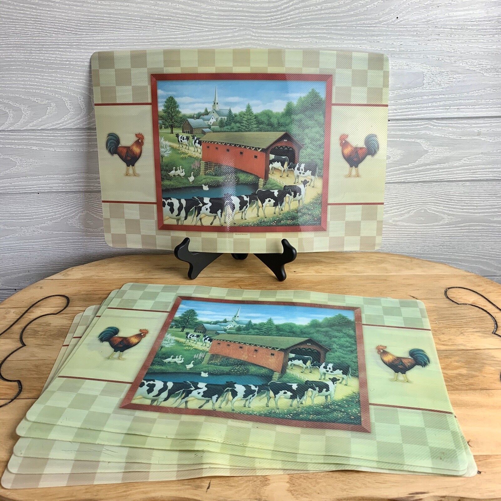 Vintage Vinyl Country Placemats Lowell herrero rooster cow farm
