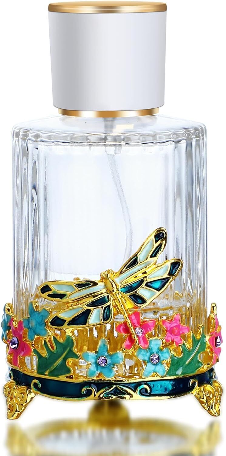 15ml Empty Glass Spray Perfume Bottle With Dragonfly Decorative Retro Refillable