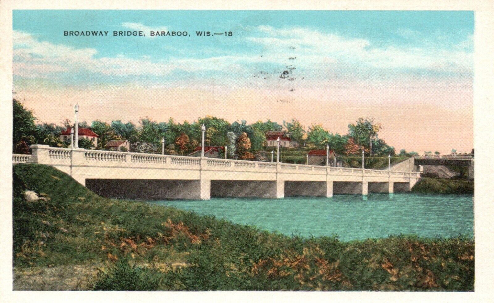 Baraboo, Wisconsin, WI, Broadway Bridge, 1938 Vintage Postcard a9550