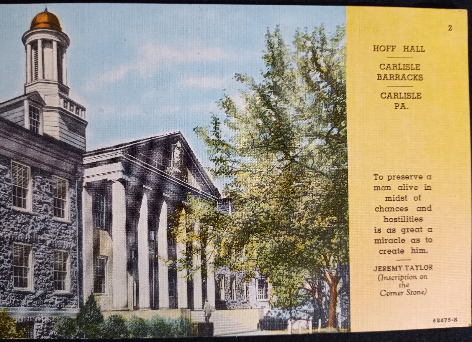 Carlisle Pennsylvania PA Hoff Hall Barracks Medical Field School Postcard A31
