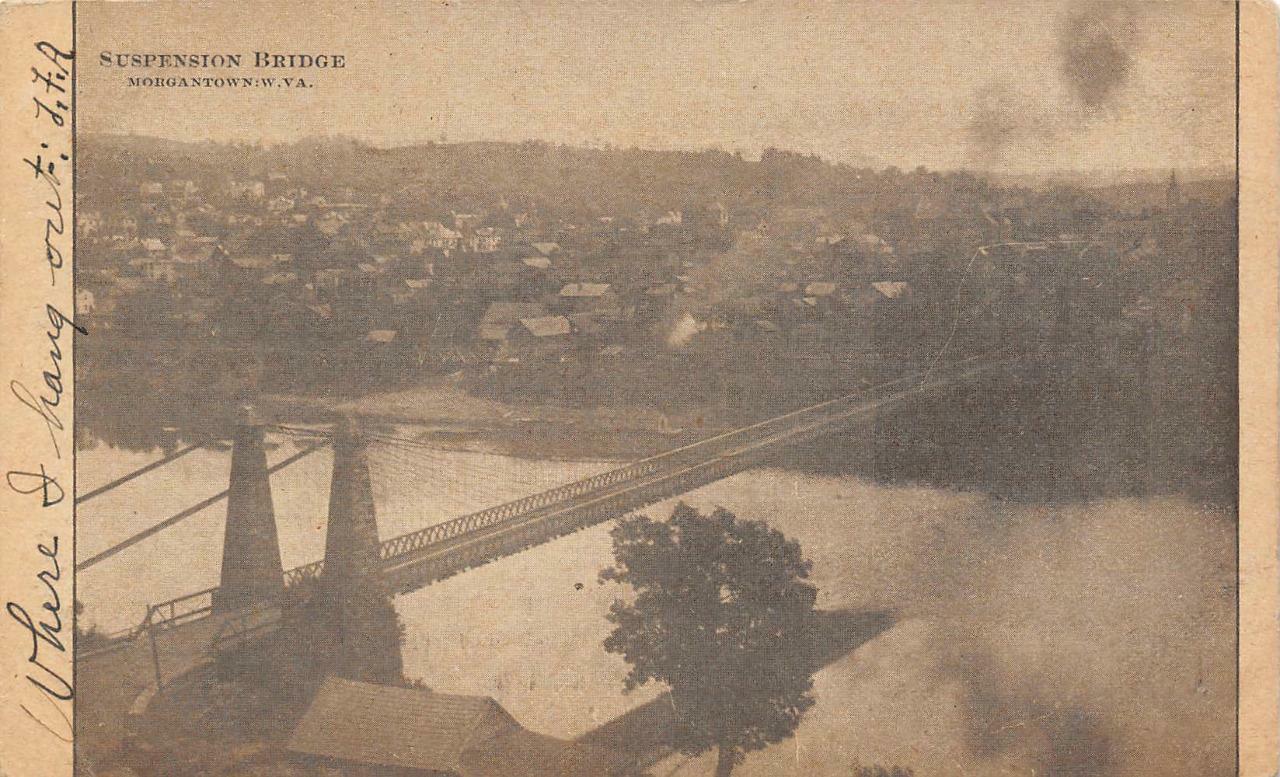 Suspension Bridge, Morgantown, West Virginia 1906 Vintage Postcard