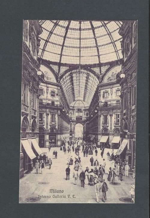 Post Card Ca 1909 Milan Italy Antique Photoview Interior Of The Famous Galleria
