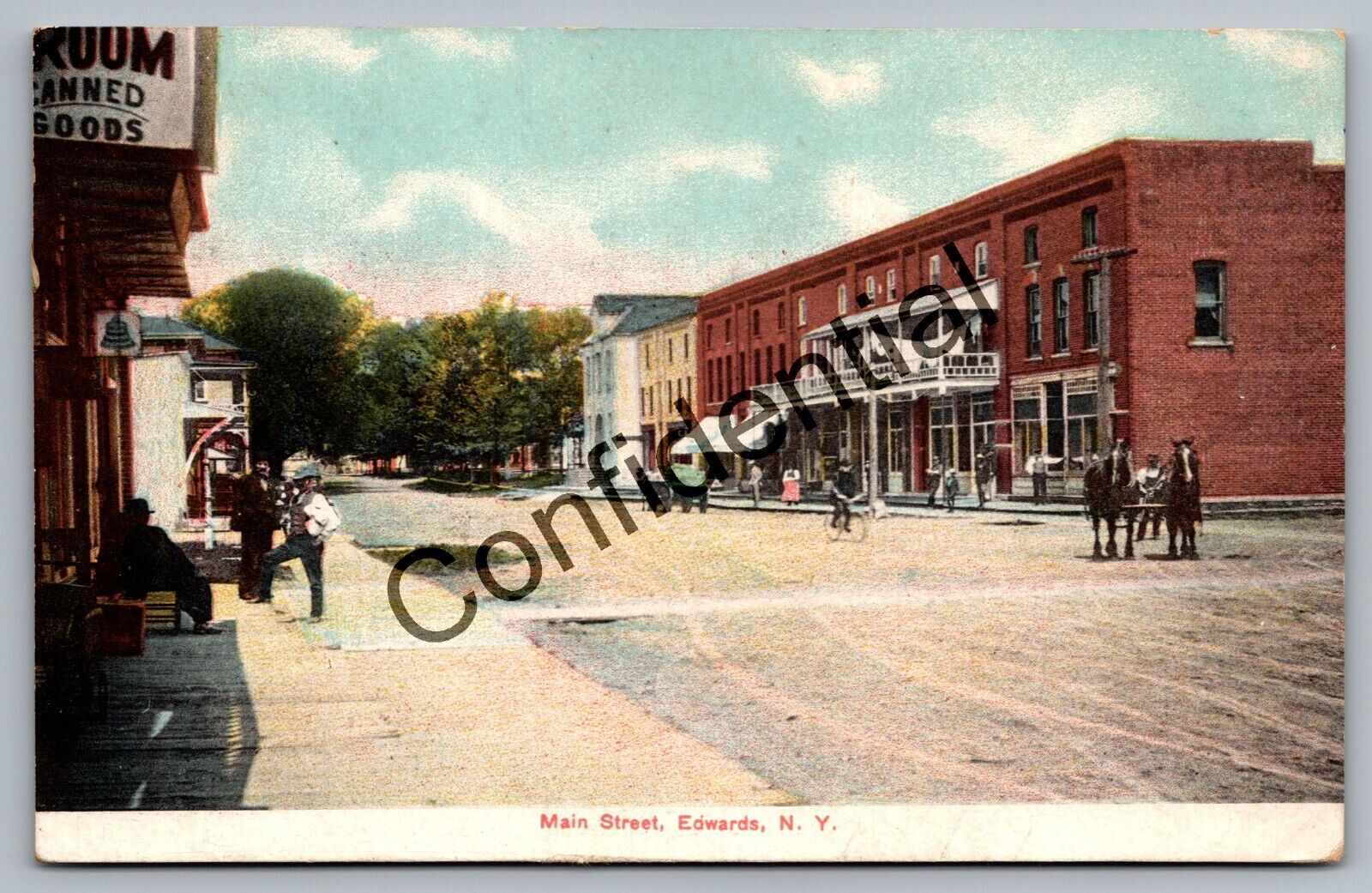 View Main Street Stores Edwards NY St. Lawrence Cty New York Litho Postcard I-70