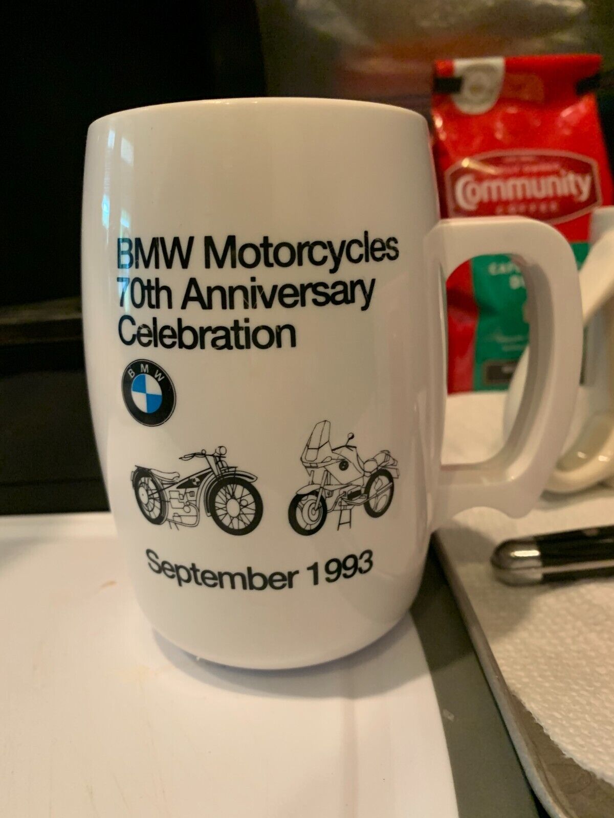 BMW MOTORCYCLES 70TH ANNIVERSARY CELEBRATION VINTAGE COMMEMORATIVE MUG