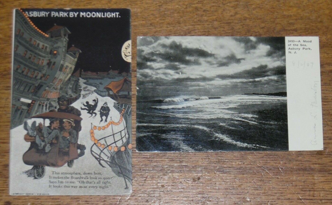 2 Antique 1907 & 1908 Postcards - Asbury Park NJ