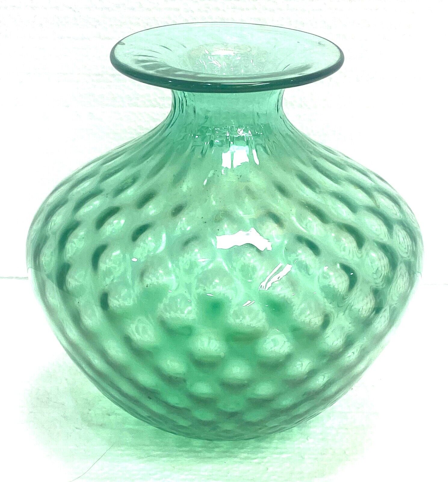 MCM Cipolla Balloton Green Art Glass Vase Venini Murano Monofiore 30oz. wt.- 1.3