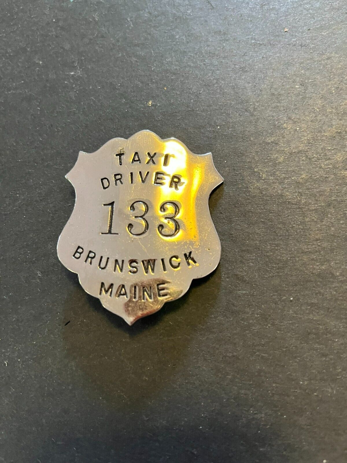 Beautiful Brunswick, Maine undated Taxi Driver badge, #133 w/original pin intact